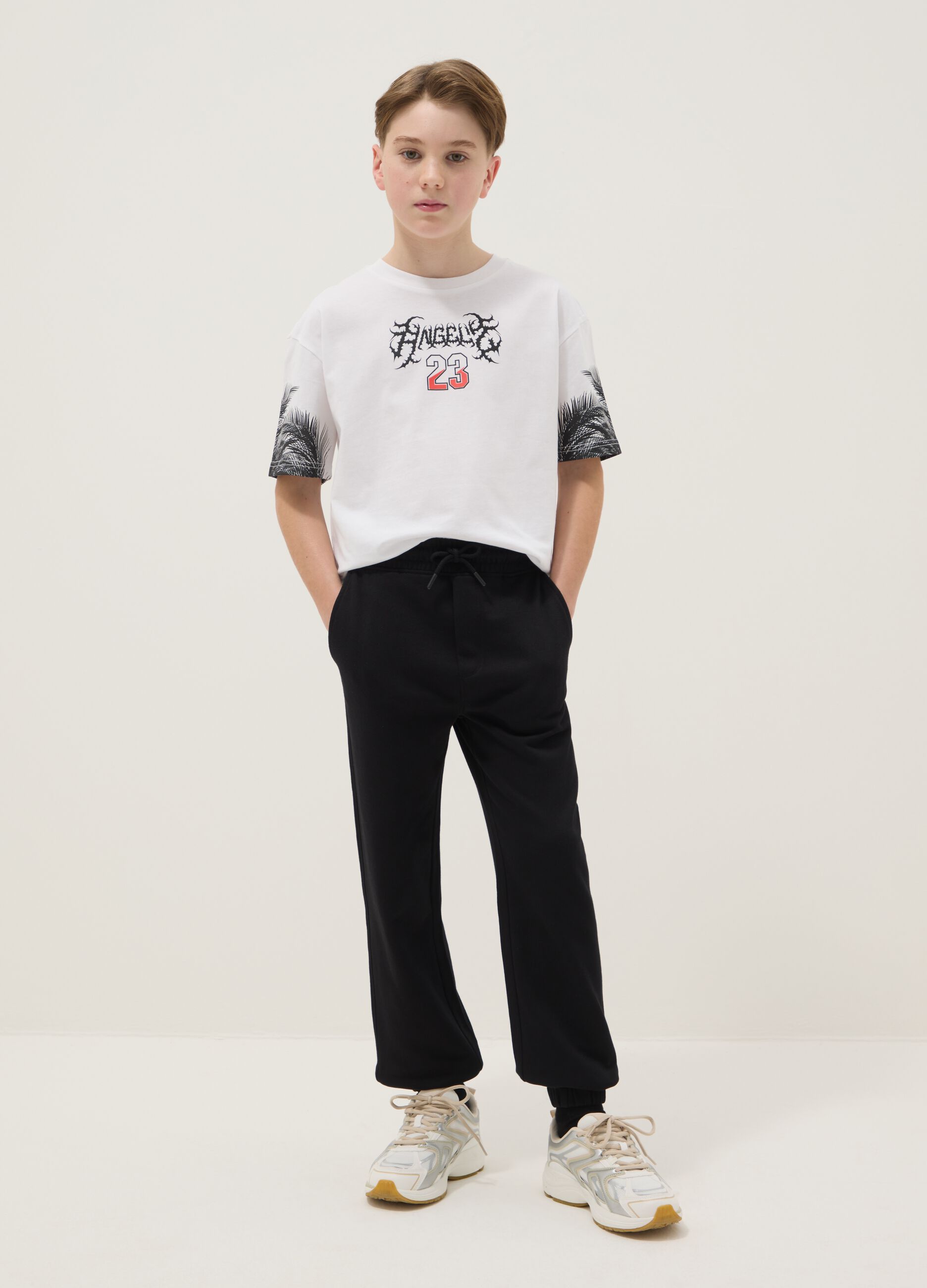Black cotton and viscose mix regular fit jogger trousers for boys