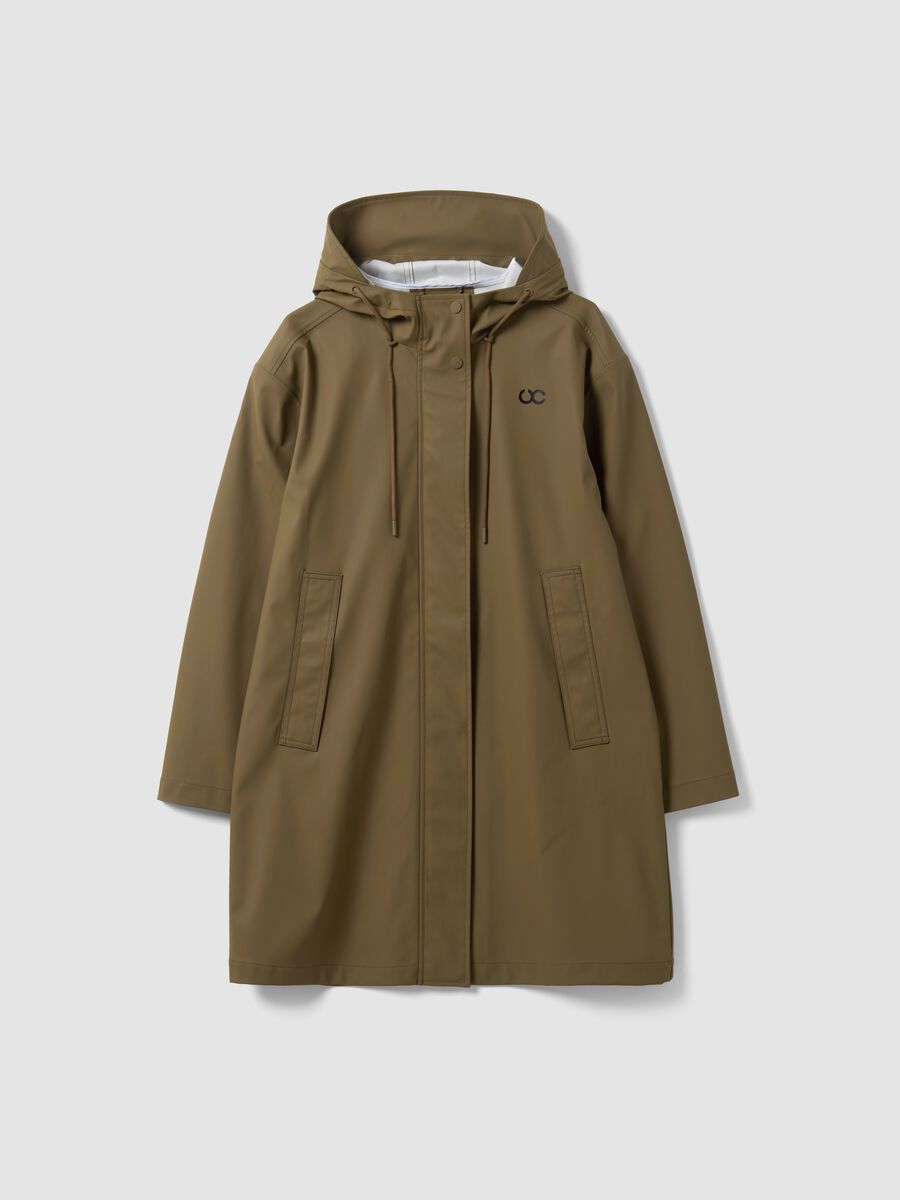 Giacca lunga verde con cappuccio e zip_4