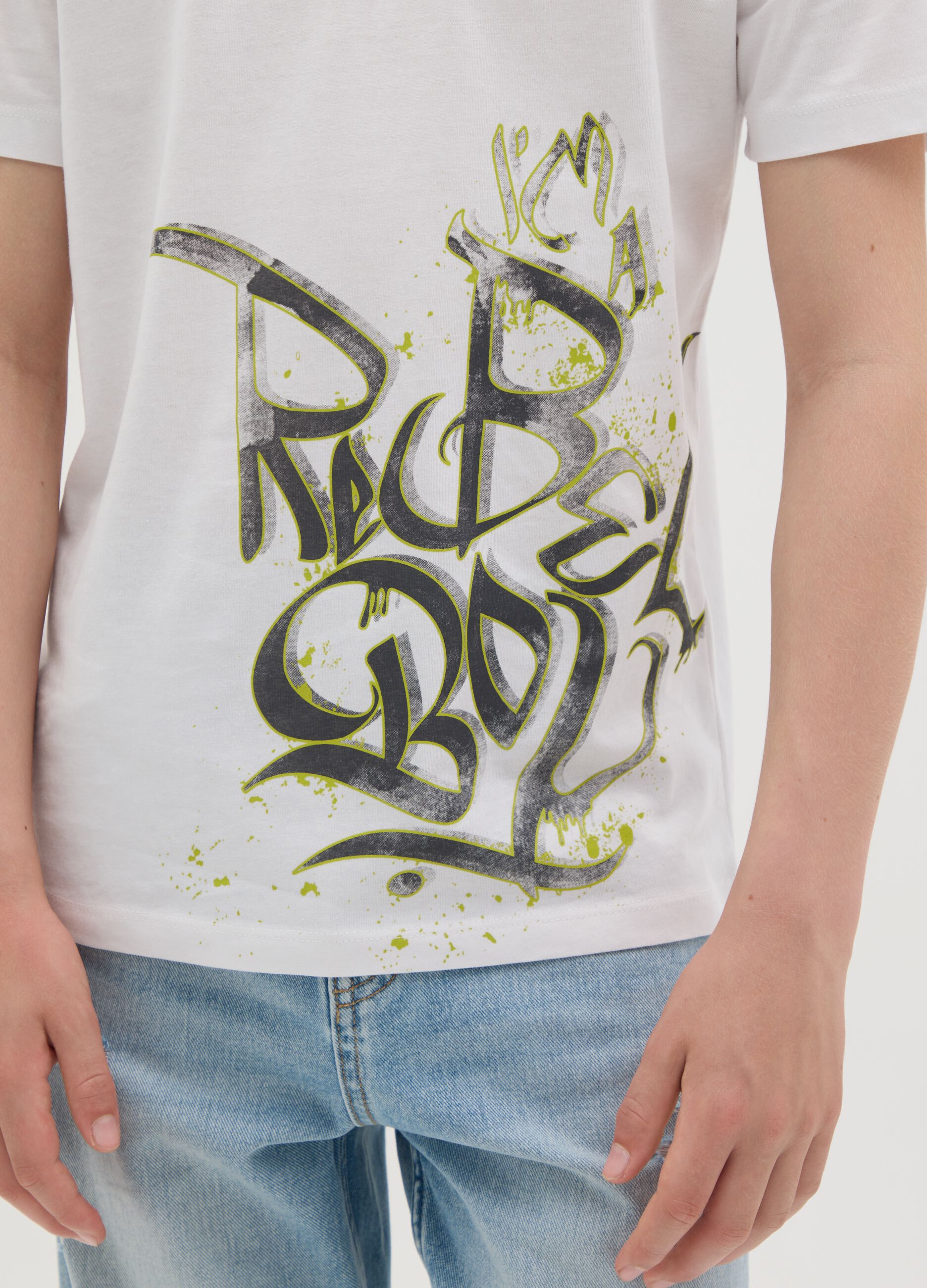 White cotton T-shirt with lettering print