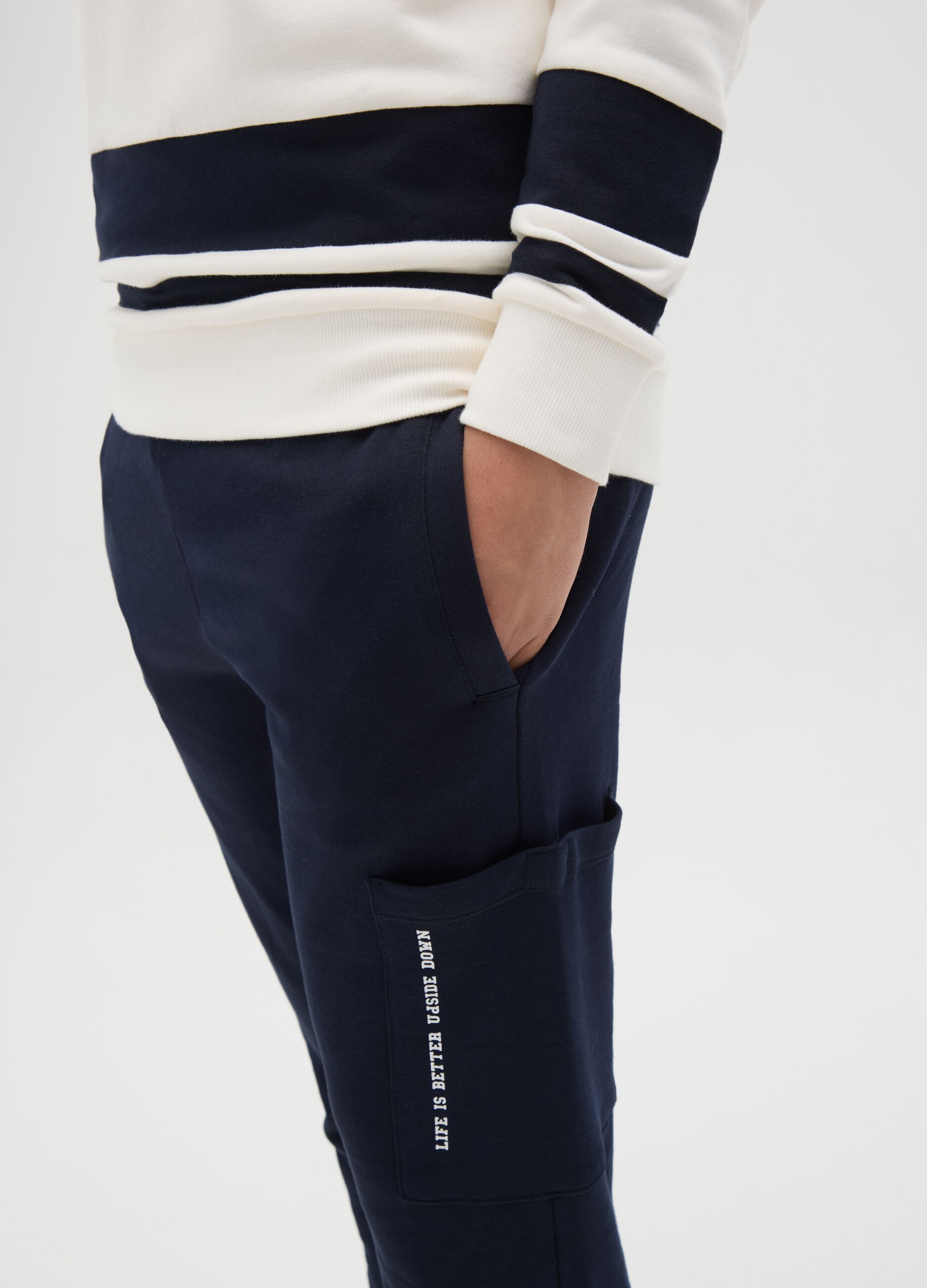 Fleece joggers with drawstring and print