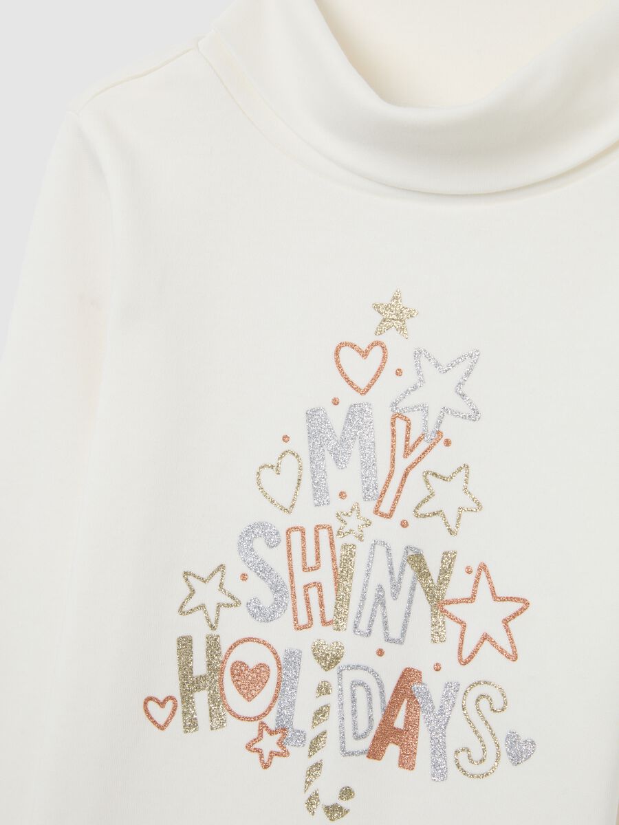 Maglia bianca da bambina in puro cotone regular fit con stampa glitter_2