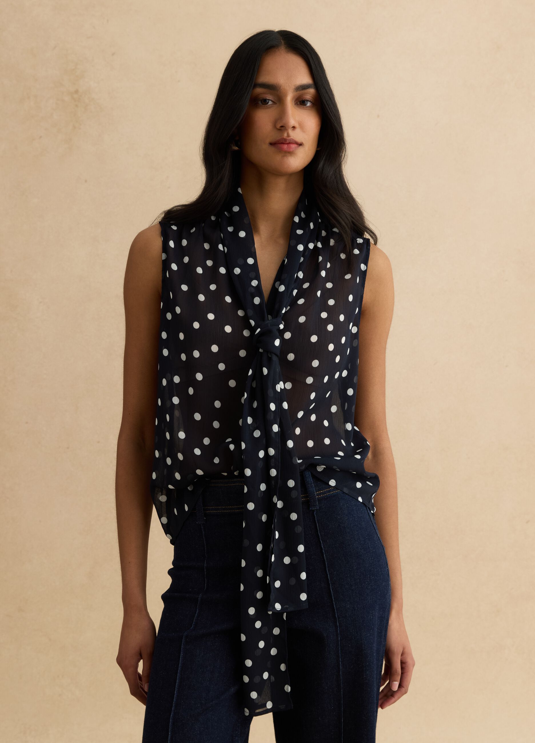 Blusa senza maniche a pois multicolor regular fit con colletto fancy
