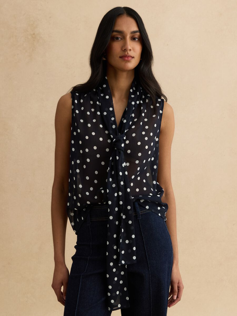 Blusa senza maniche a pois multicolor regular fit con colletto fancy_1