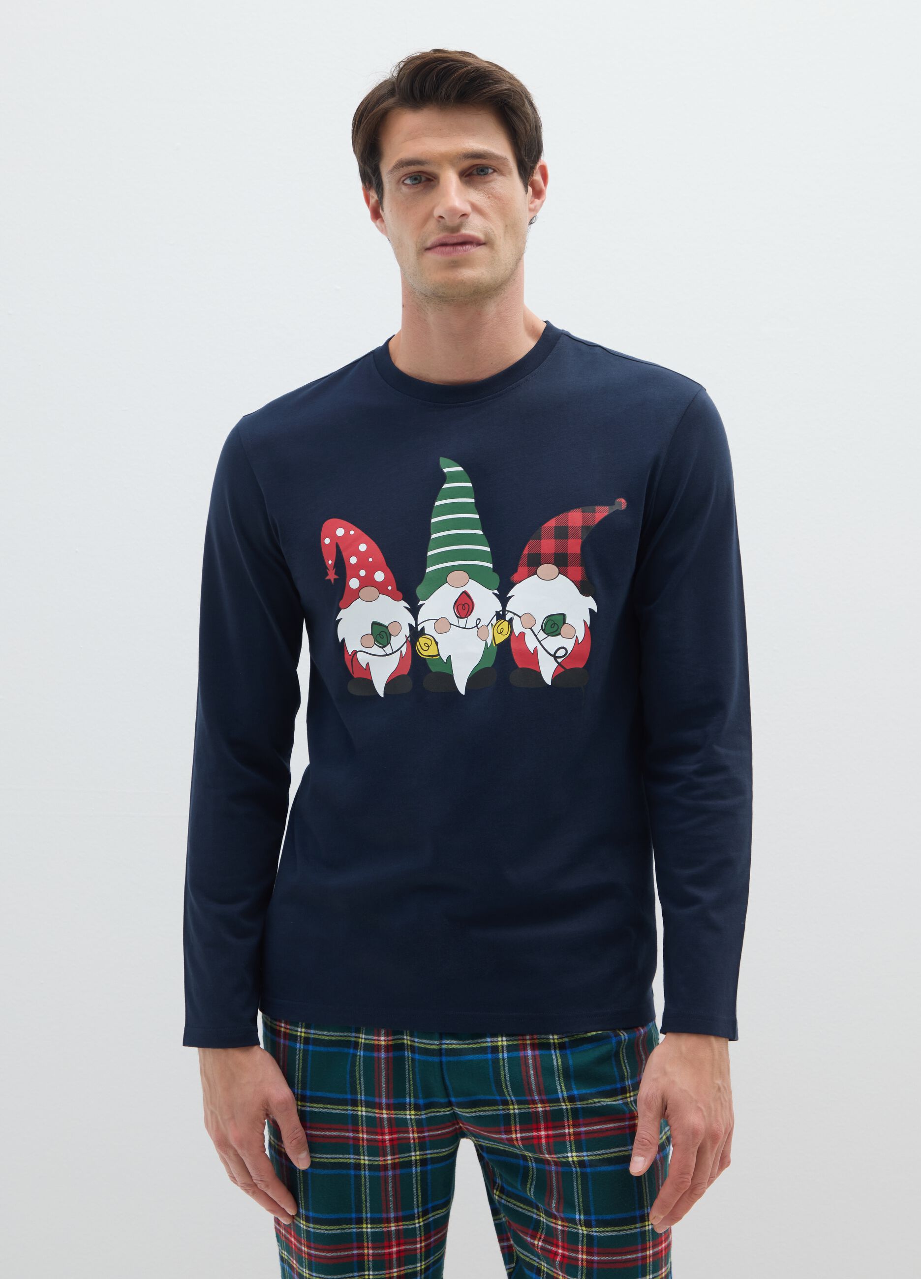 Blue pure cotton regular fit Christmas pyjama top