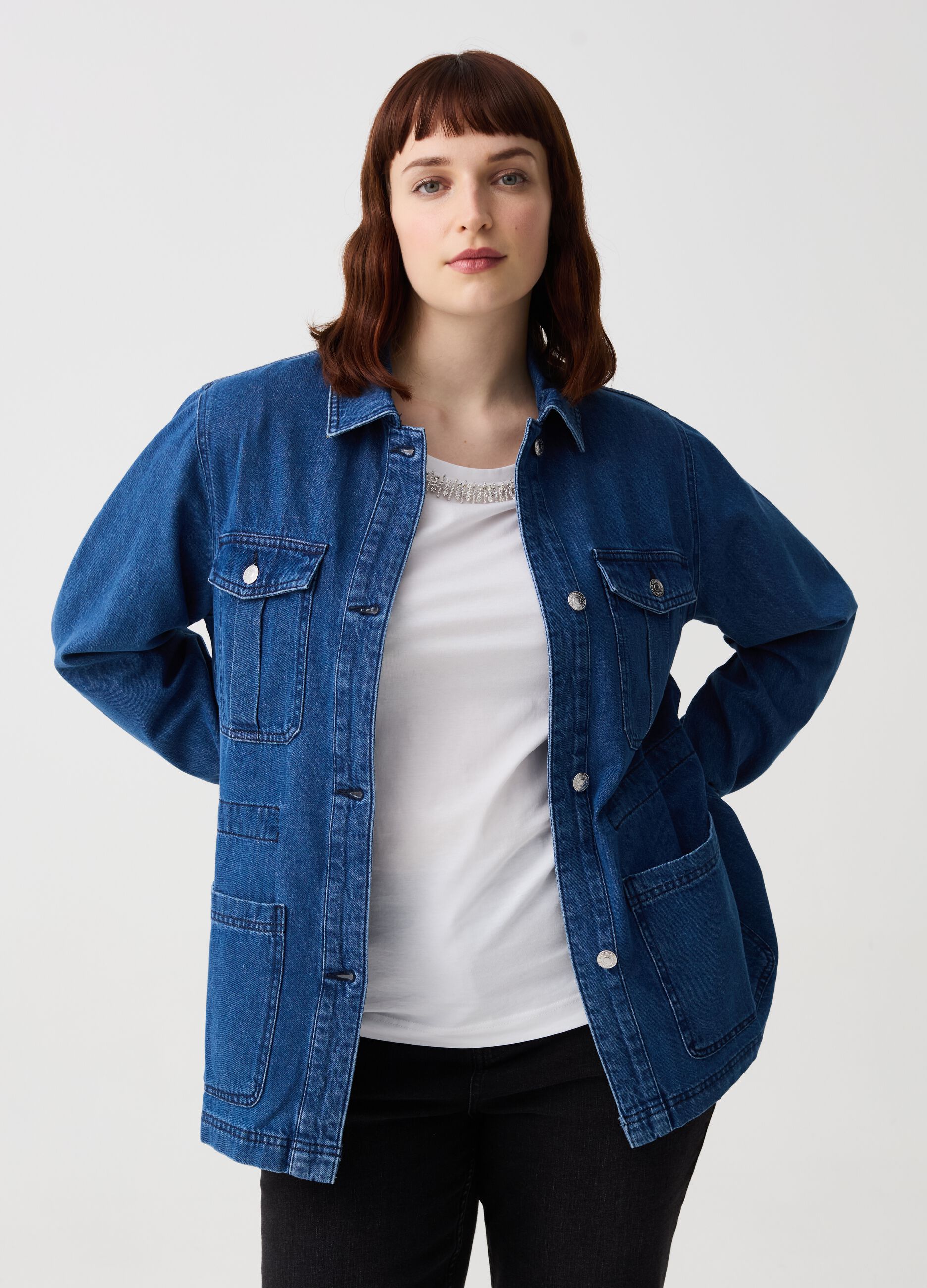 Curvy denim shacket