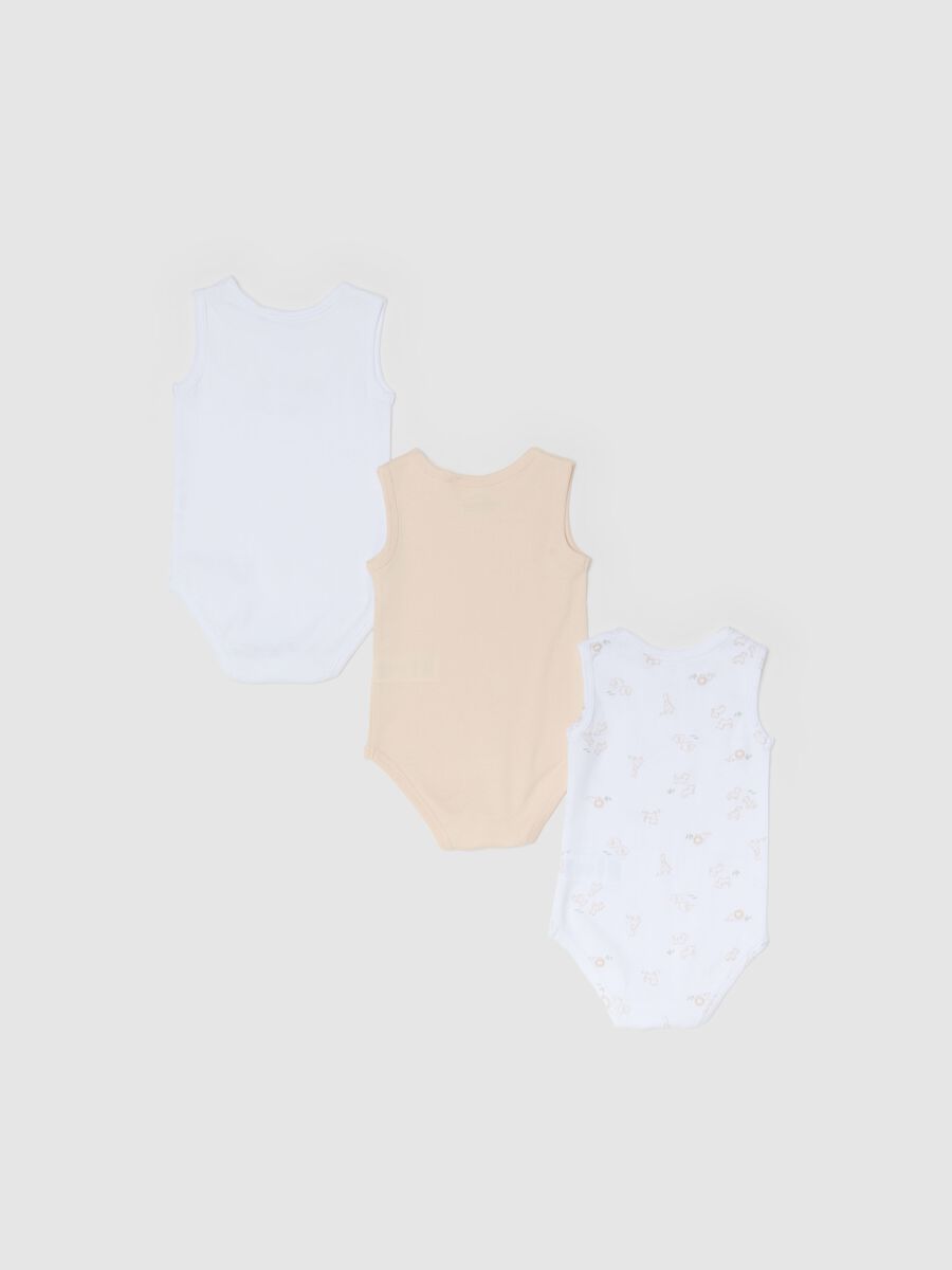 Multicolour sleeveless cotton baby bodysuit trio pack_1