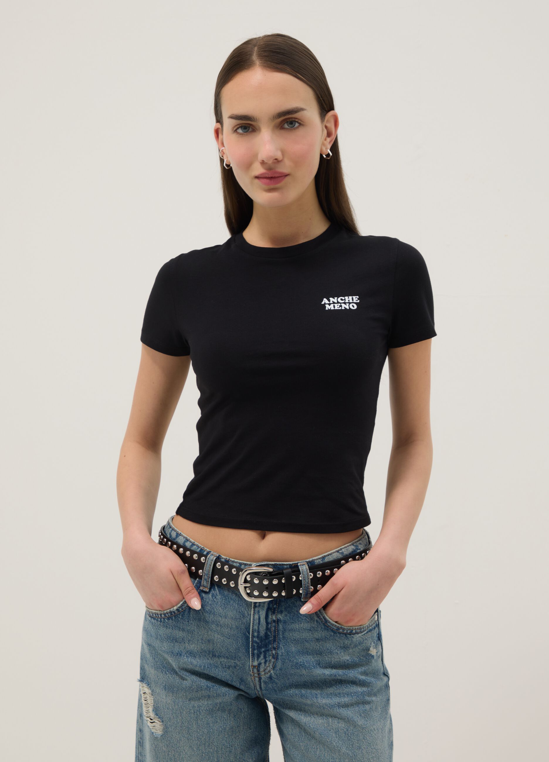 Black slim fit pure cotton T-shirt with print