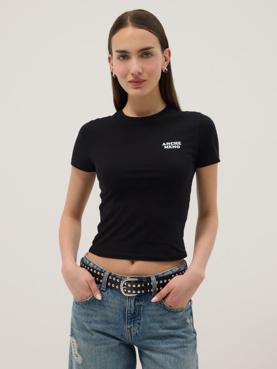 Black slim fit pure cotton T-shirt with print_1