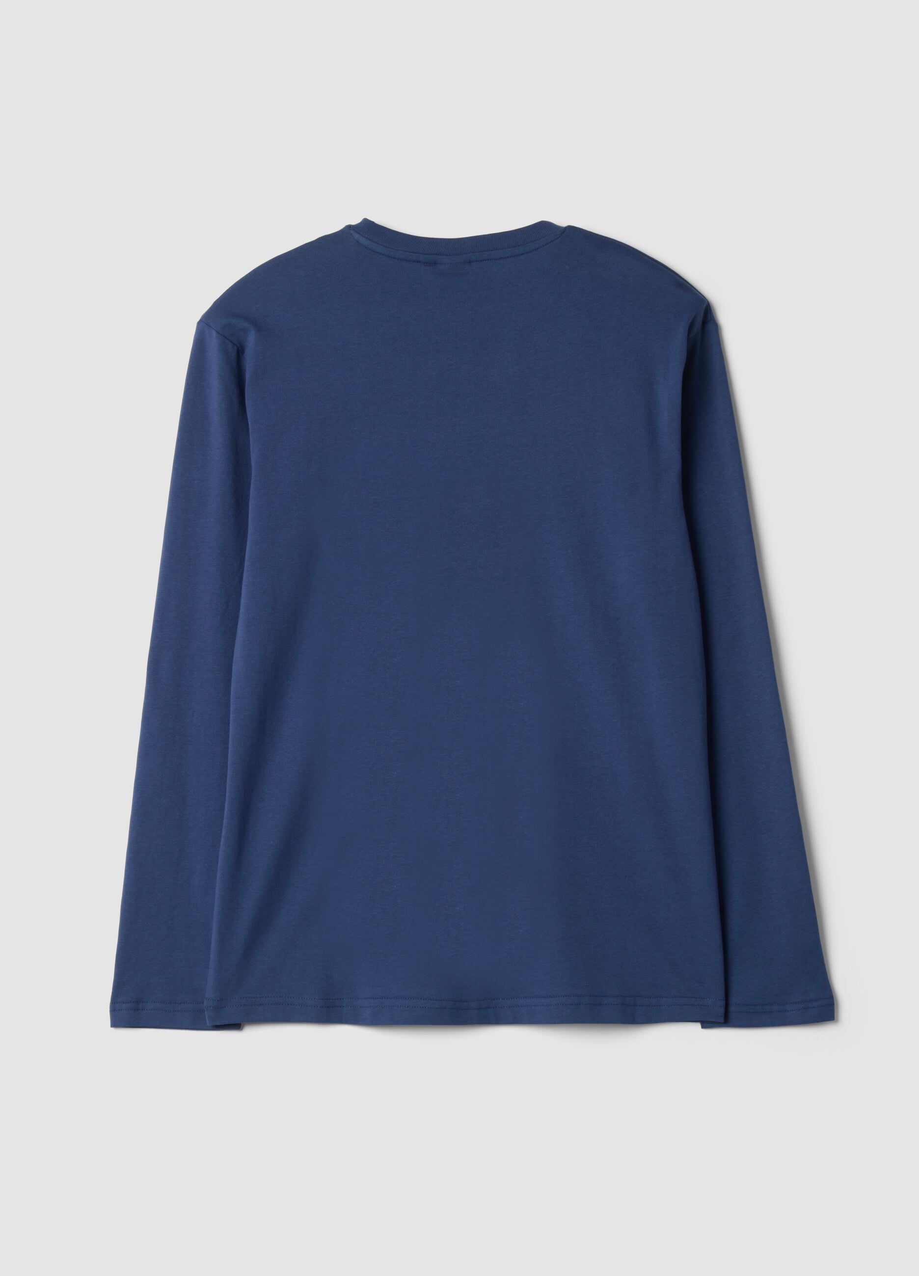 Maglia pigiama blu in puro cotone organico girocollo con stampa Peanuts