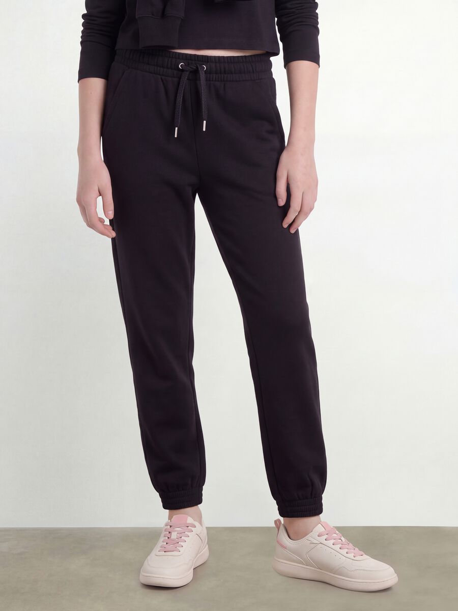 Pantaloni jogger neri in puro cotone organico regular fit per ragazza_1