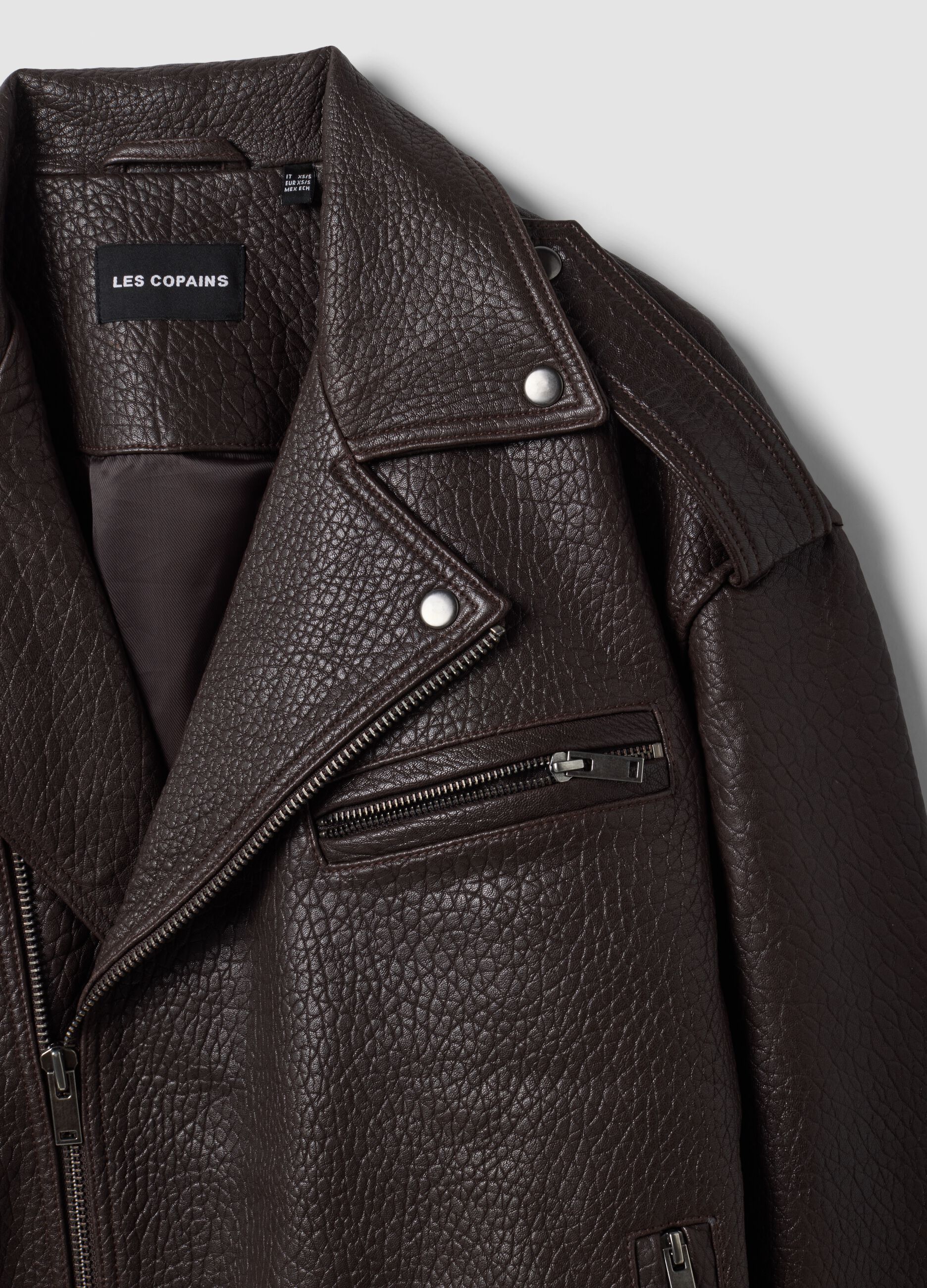 Brown oversized genuine leather biker jacket