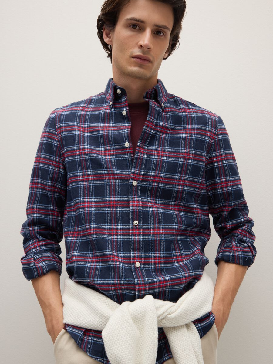 Multicolour check shirt in pure cotton regular fit flannel_3