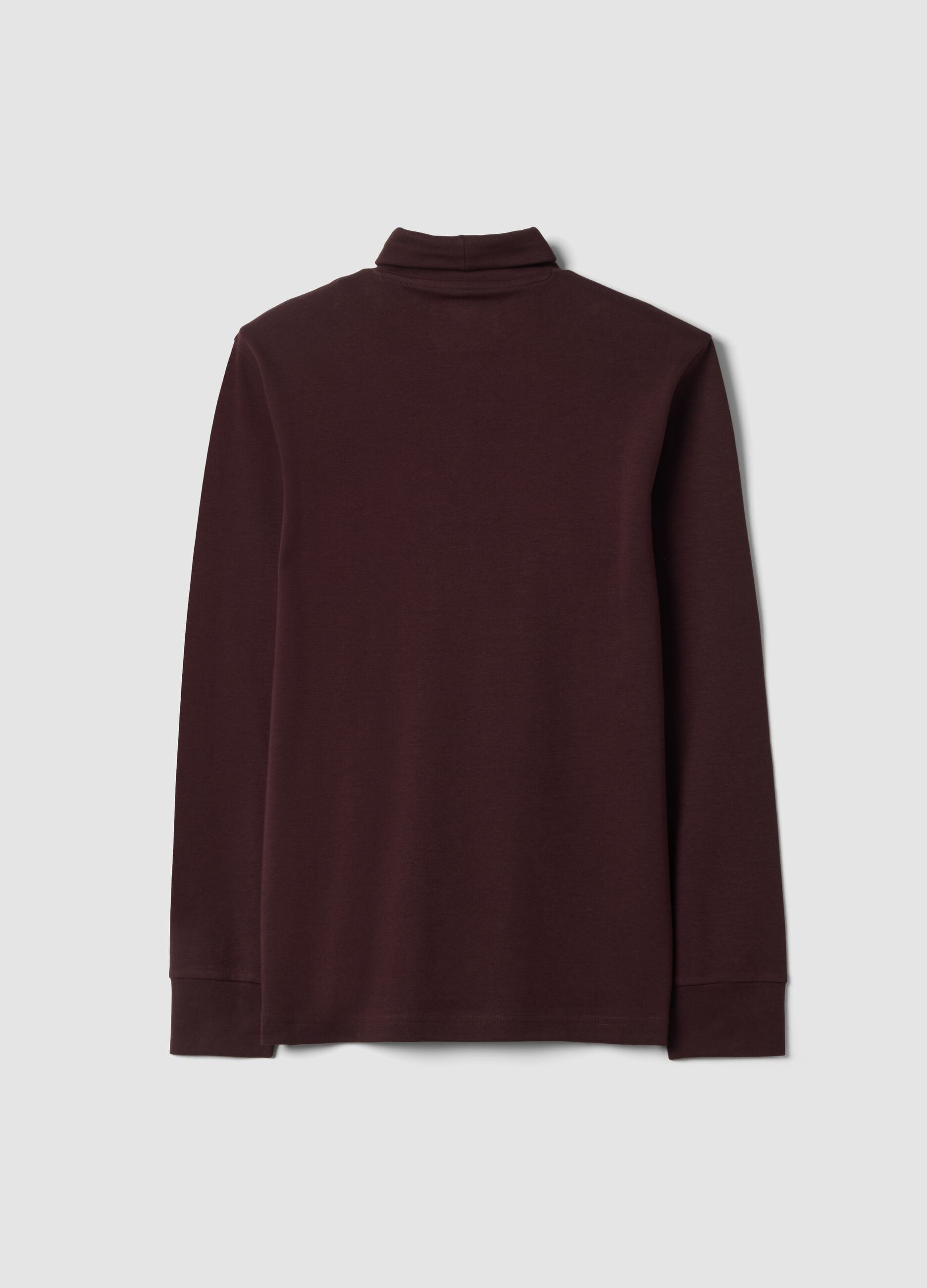 T-shirt marrone in puro cotone con dolcevita