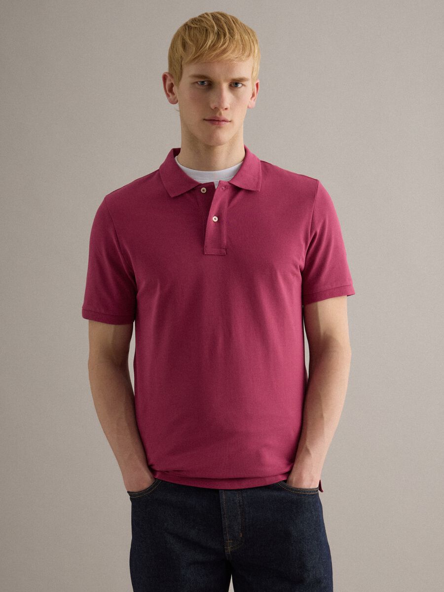 Short-sleeved pure cotton pink polo shirt regular fit_0