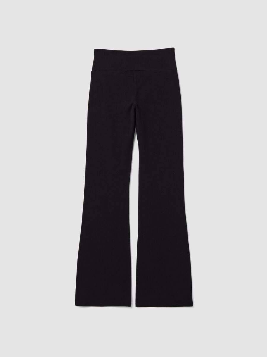 Black stretch cotton flare trousers_5