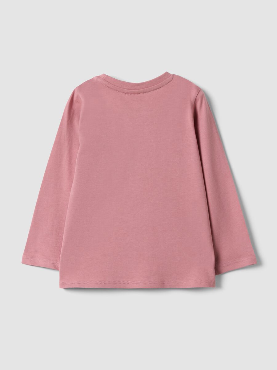 Maglietta rosa in puro cotone organico con stampa fiocco per bimba_1