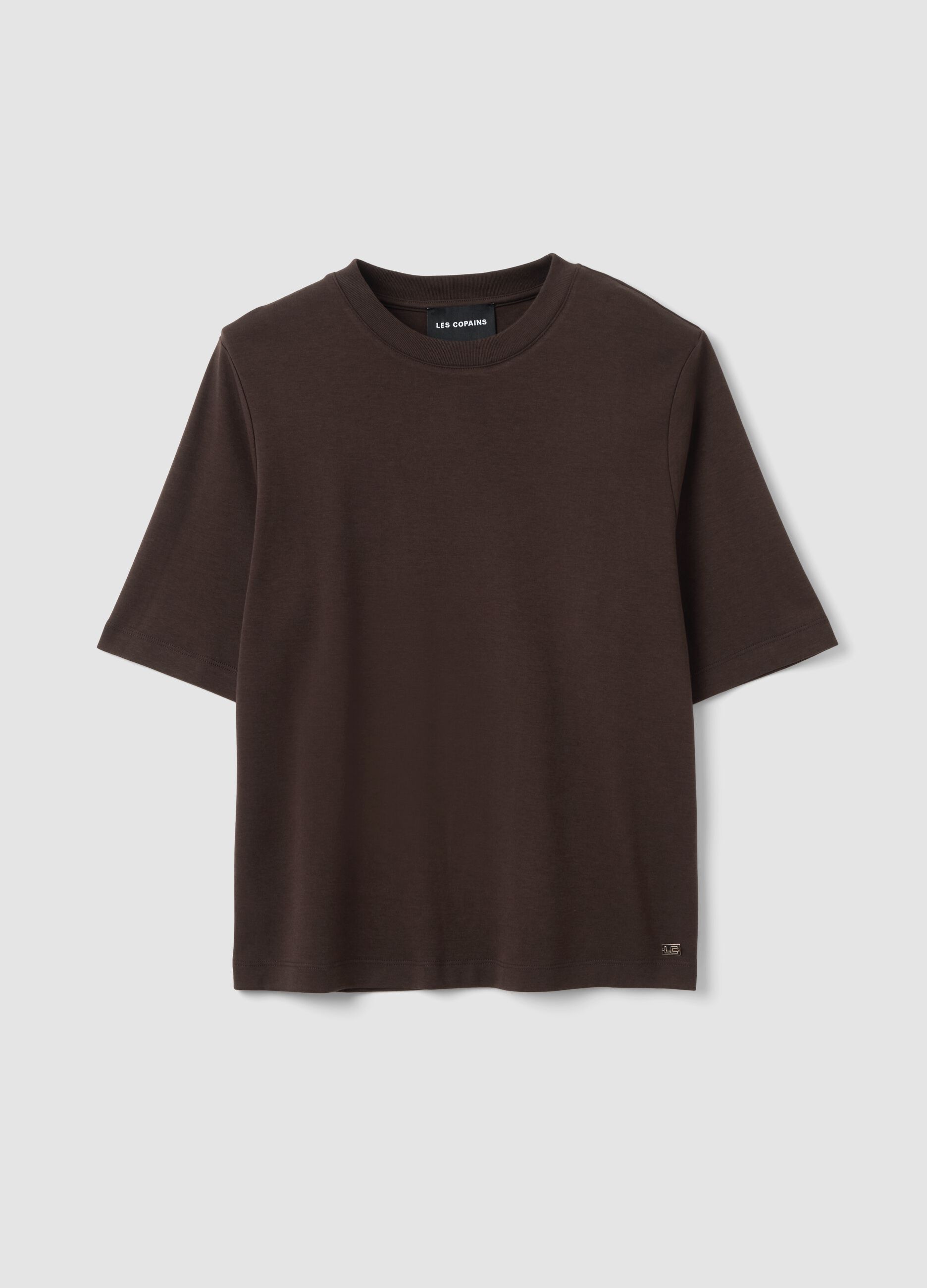Brown boxy-fit T-shirt in a cotton&ndash;viscose blend