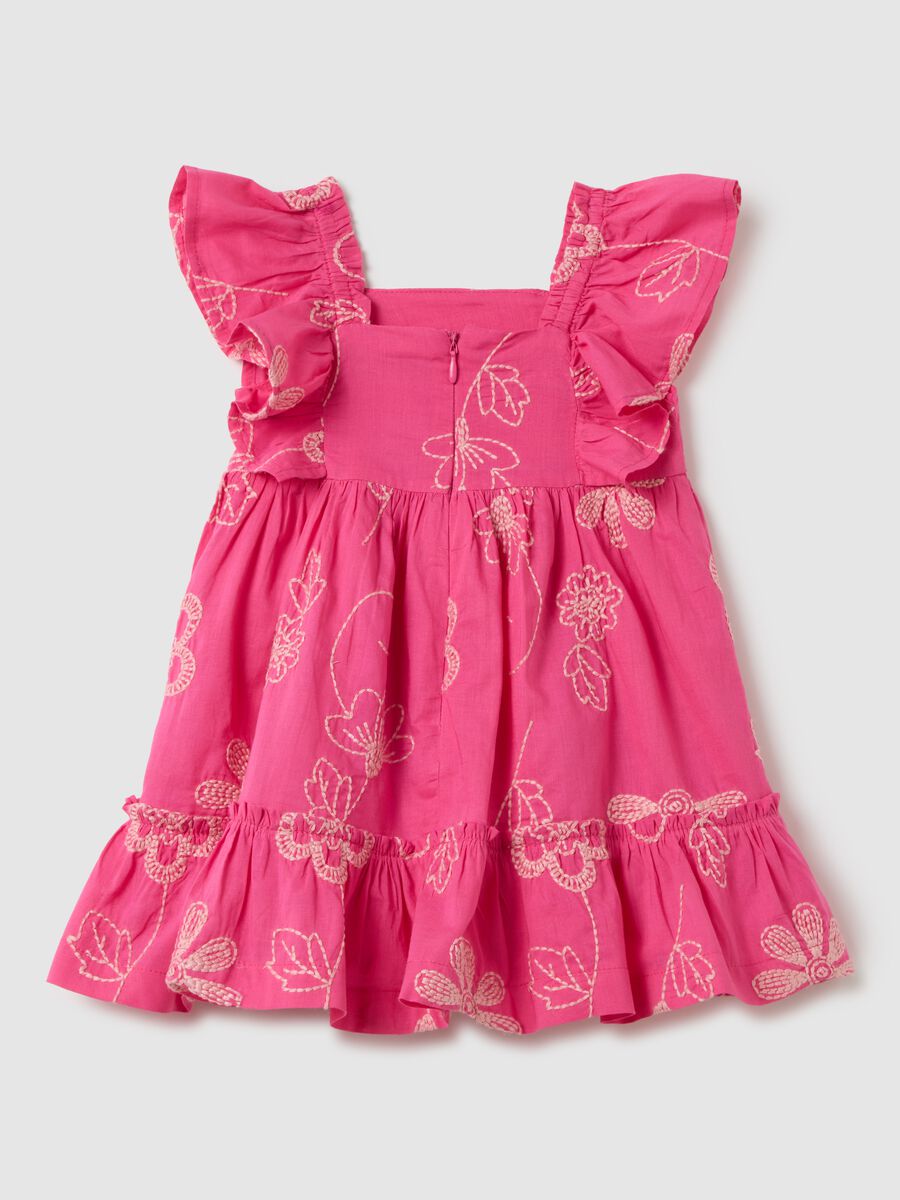 Pink pure cotton baby dress regular fit with frills and embroidery_1