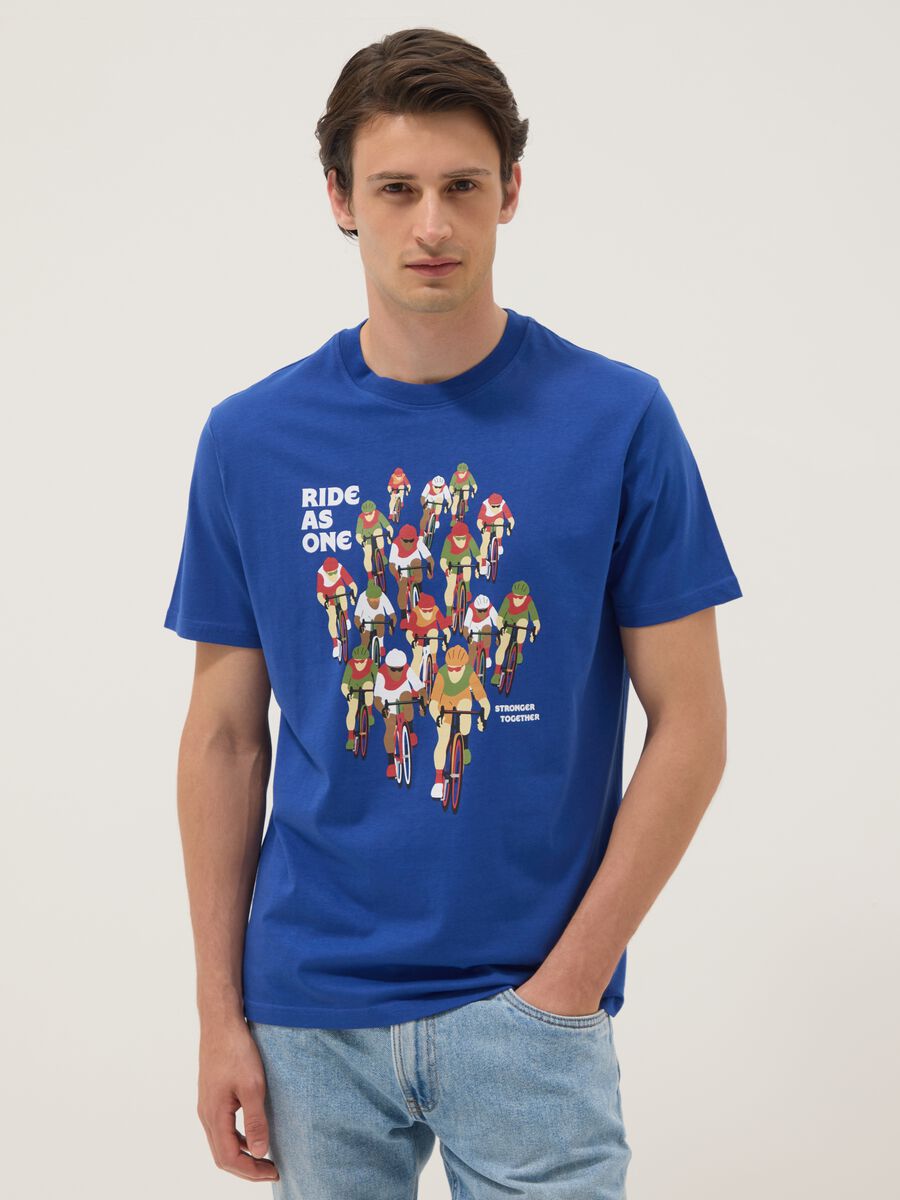 Blue pure cotton T-shirt with print, regular fit_1