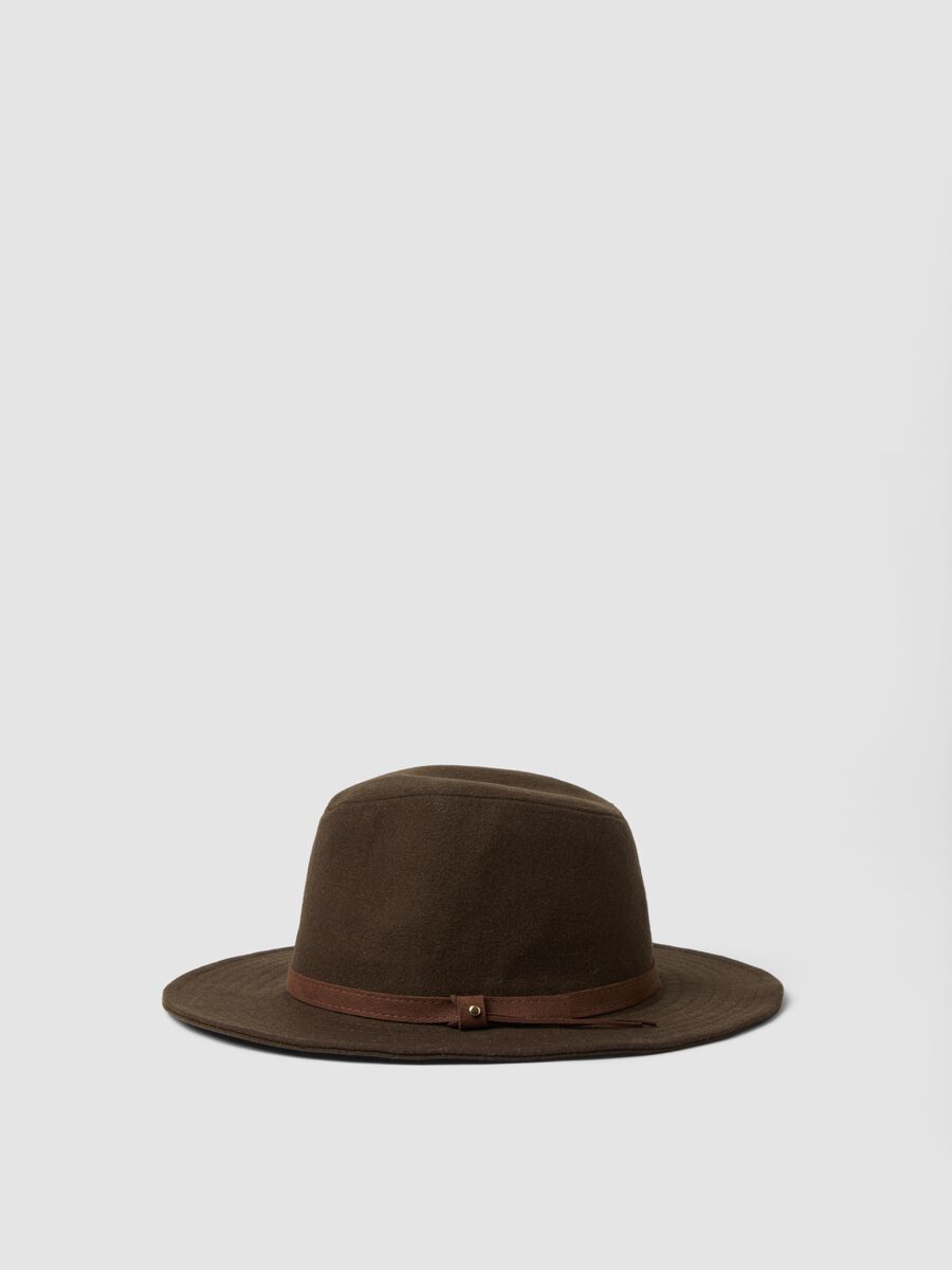 Brown pure wool hat with contrast band_0