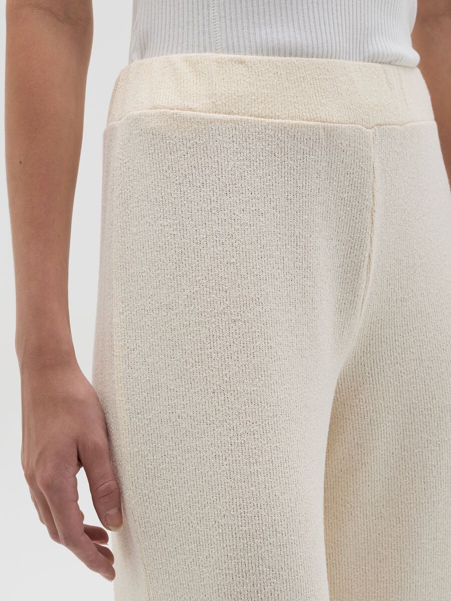 Cream waffle-weave knit trousers_2