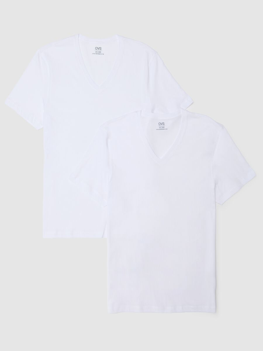 Two-Pack White T-Shirts with Deep V-Neck in Pure Cotton Regular Fit_4