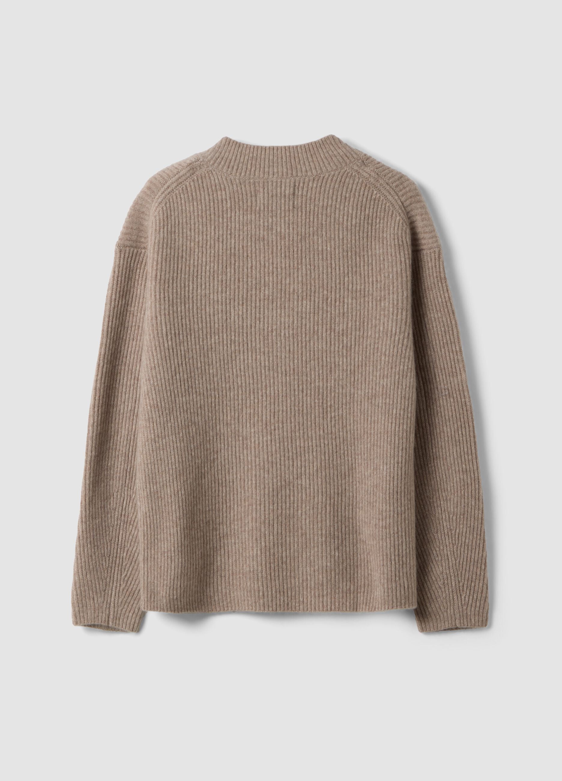 Beige marl pure cashmere deep V-neck oversized jumper