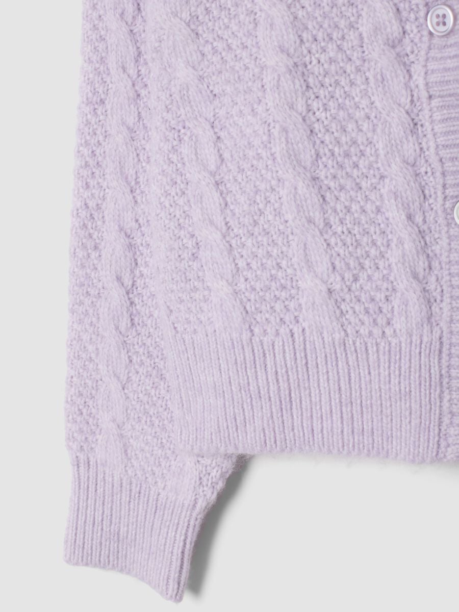 Purple cable-knit wool-blend cardigan with buttons, regular fit_3
