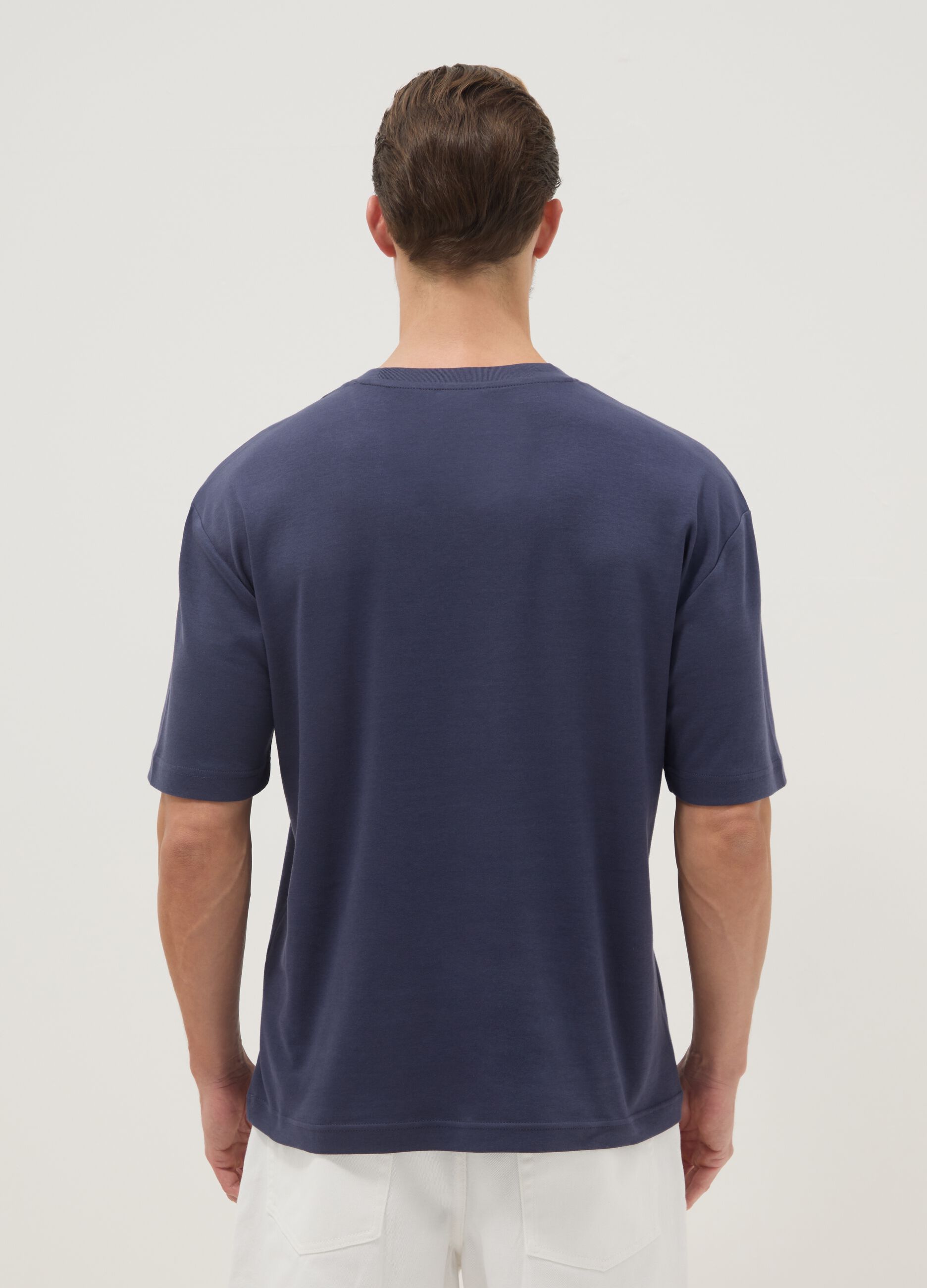 T-shirt a maniche corte in puro cotone blu relaxed fit