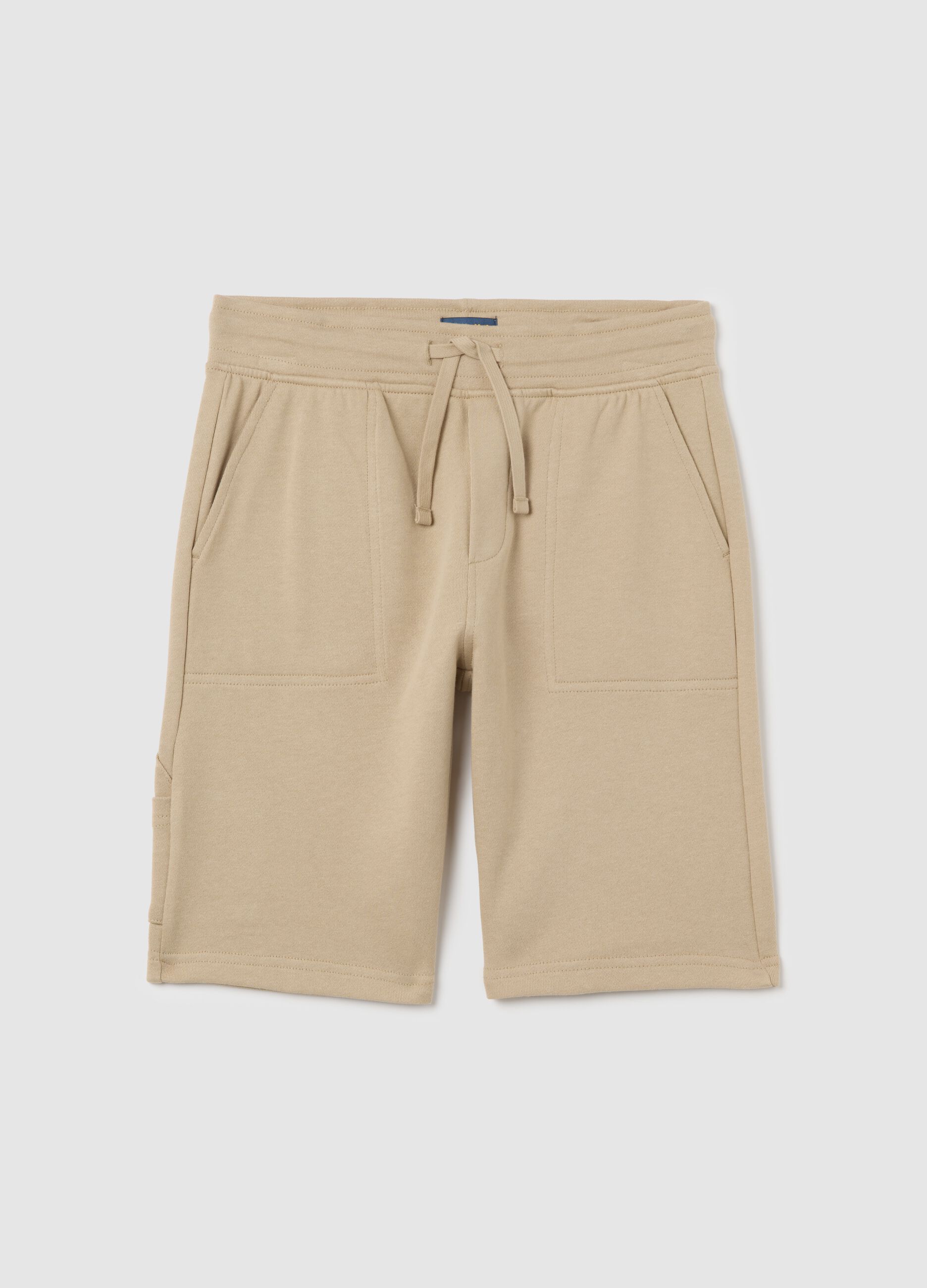 Pantaloni corti da ragazzo in puro cotone beige regular fit con tasche
