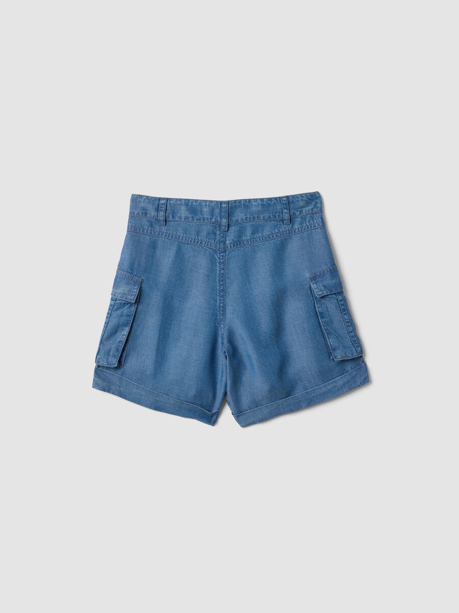 Blue pure lyocell cargo shorts for girls, regular fit_1