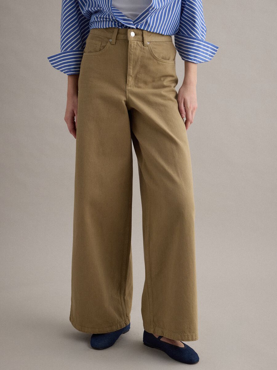 Beige wide-leg denim cotton jeans_1