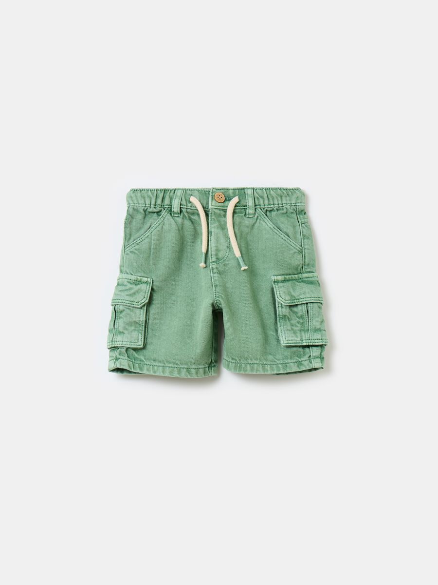 Cargo shorts in denim with drawstring_0