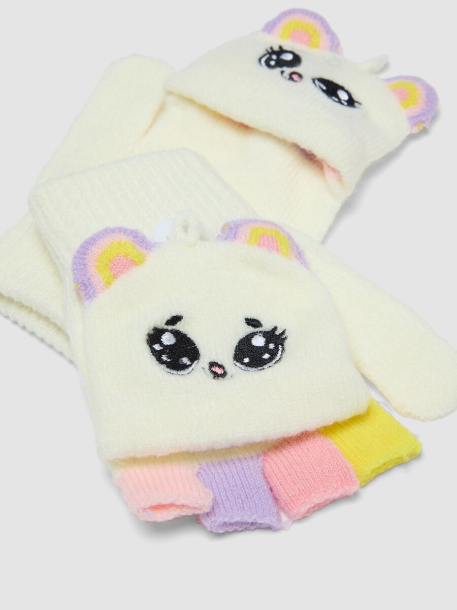White stretch-fabric gloves with fold-over cuff_1