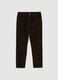 Brown slim fit ribbed stretch cotton trousers_0