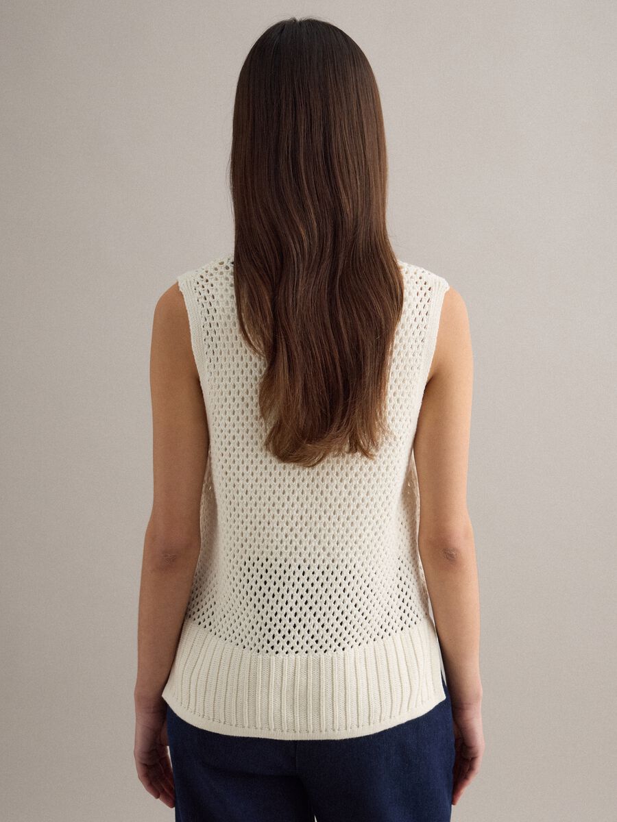 Tank top in puro cotone bianco regular fit con texture a rete_2