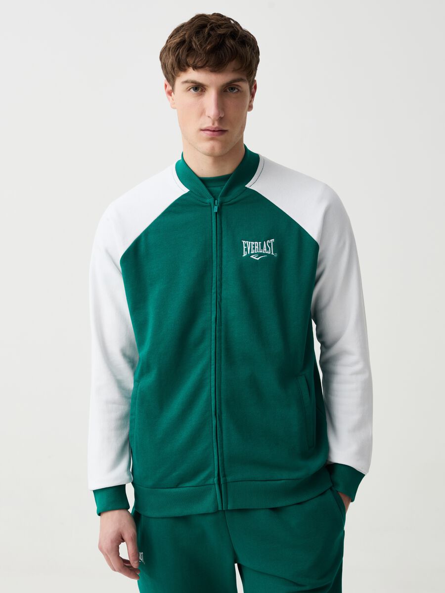 Full-zip sweatshirt in two-tone fleece with logo embroidery_0