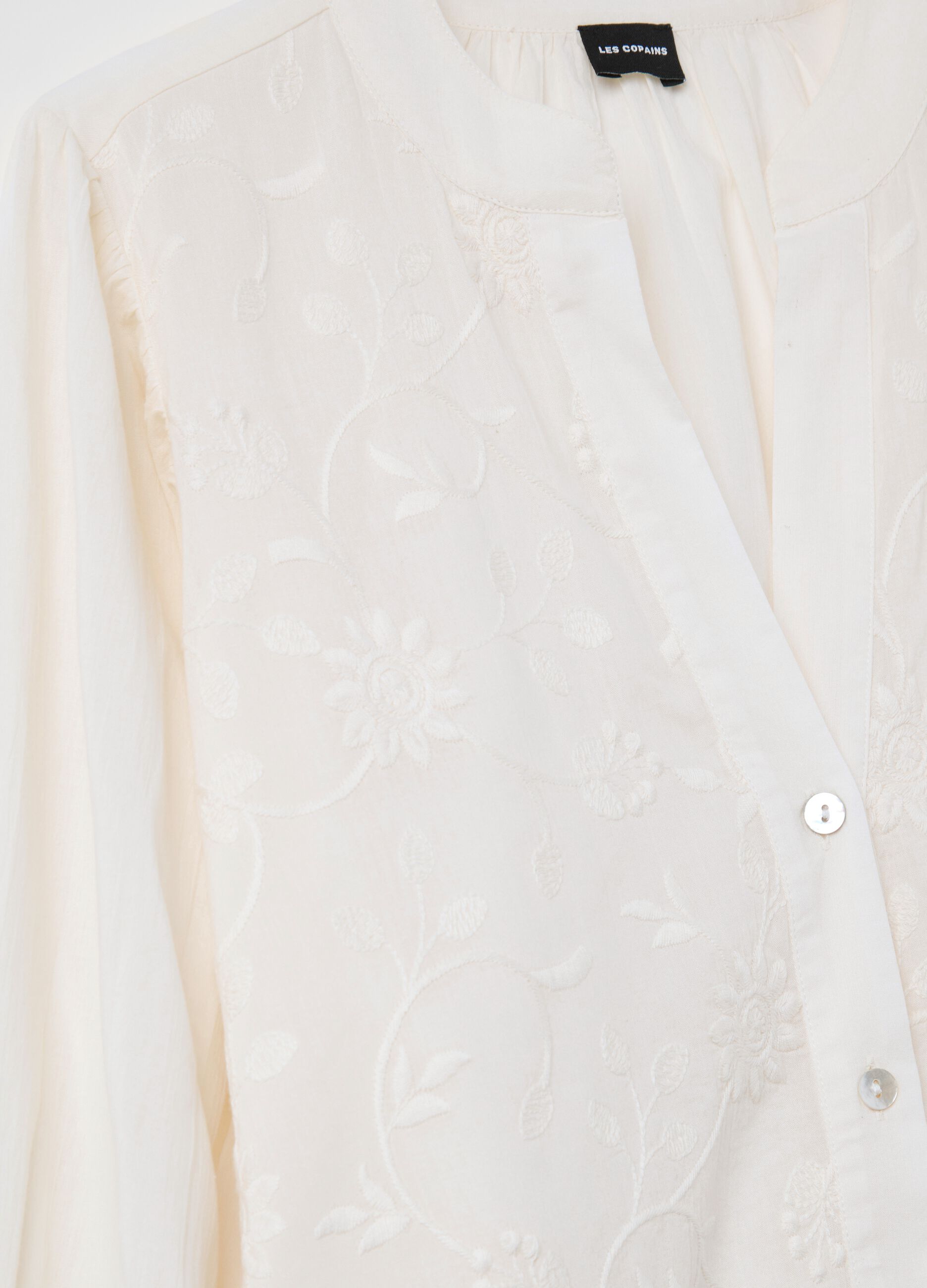 White cotton shirt with floral embroidery