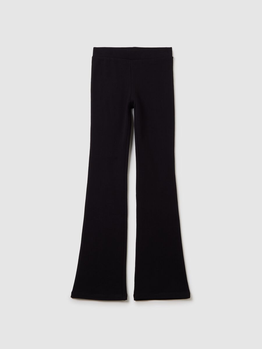 Girls' black stretch cotton blend flare leggings_0