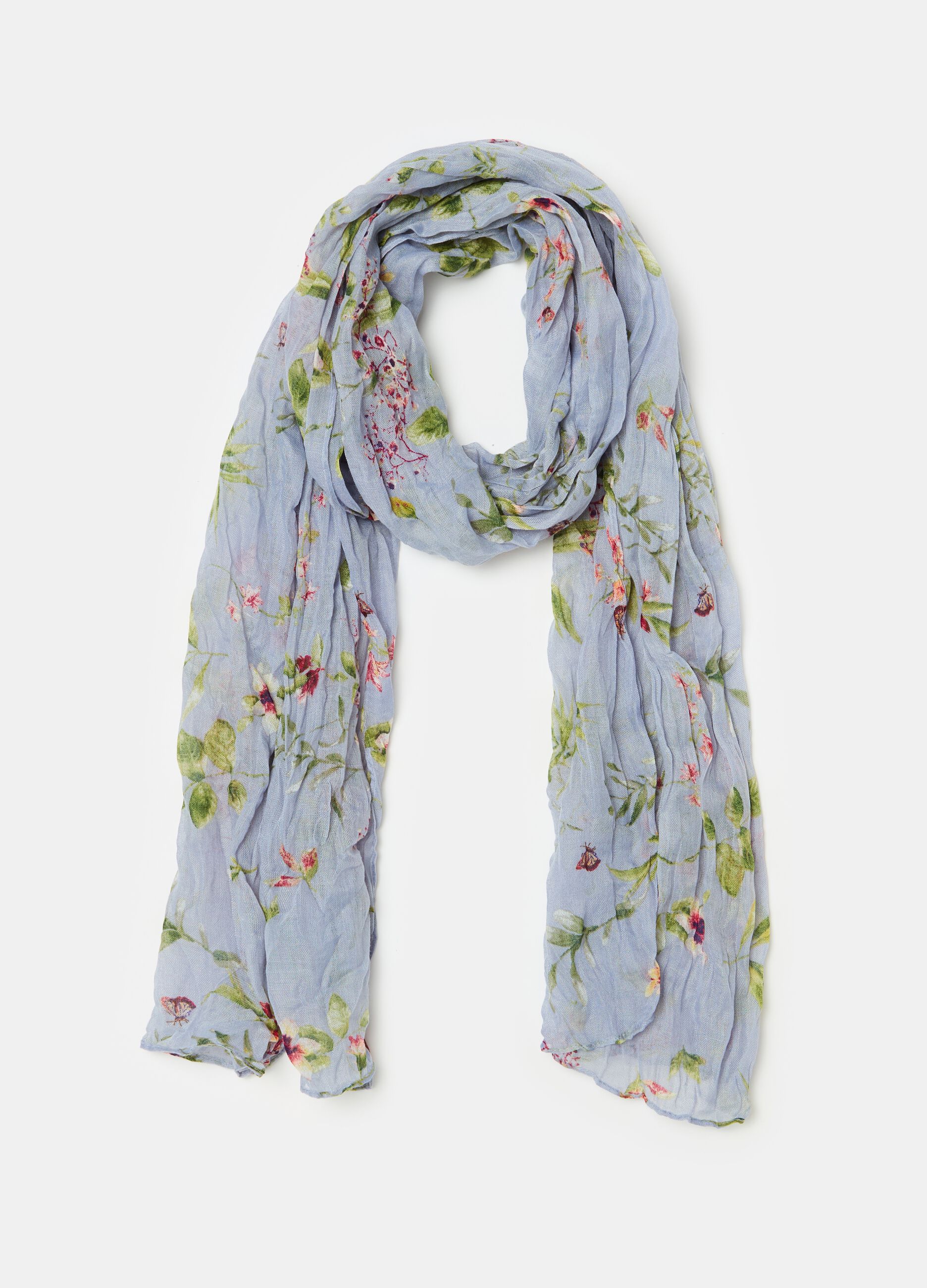 Crinkle-effect scarf with floral print