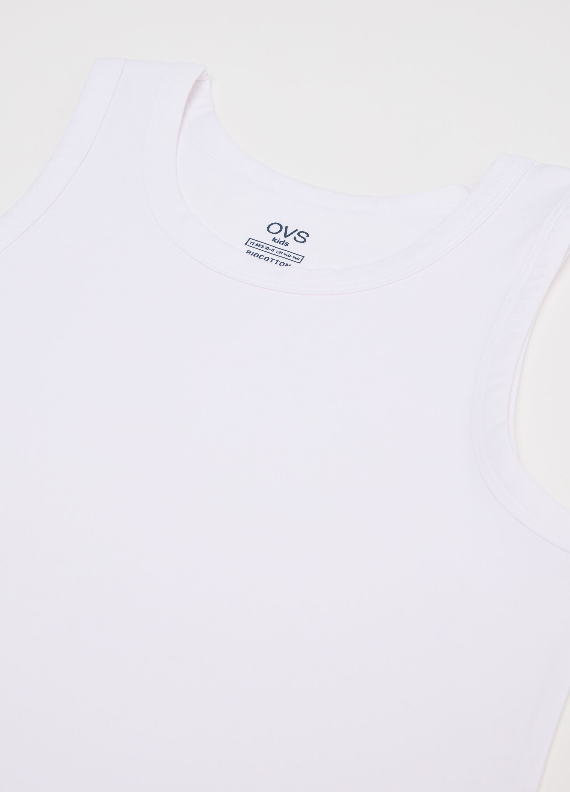 Two-pack blue and white racerback vests in organic cotton