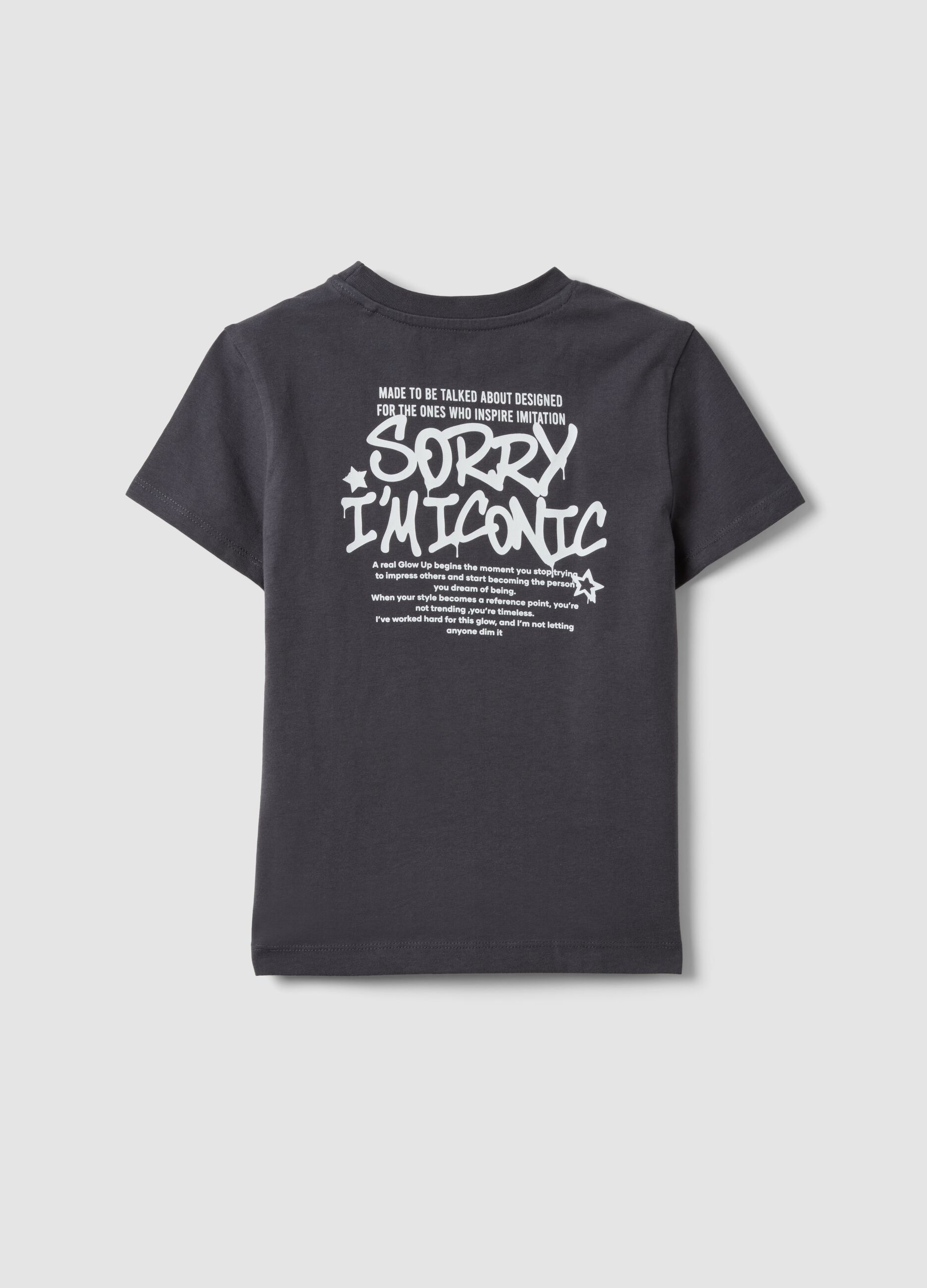 Grey pure organic cotton T-shirt with front and back print for girls
