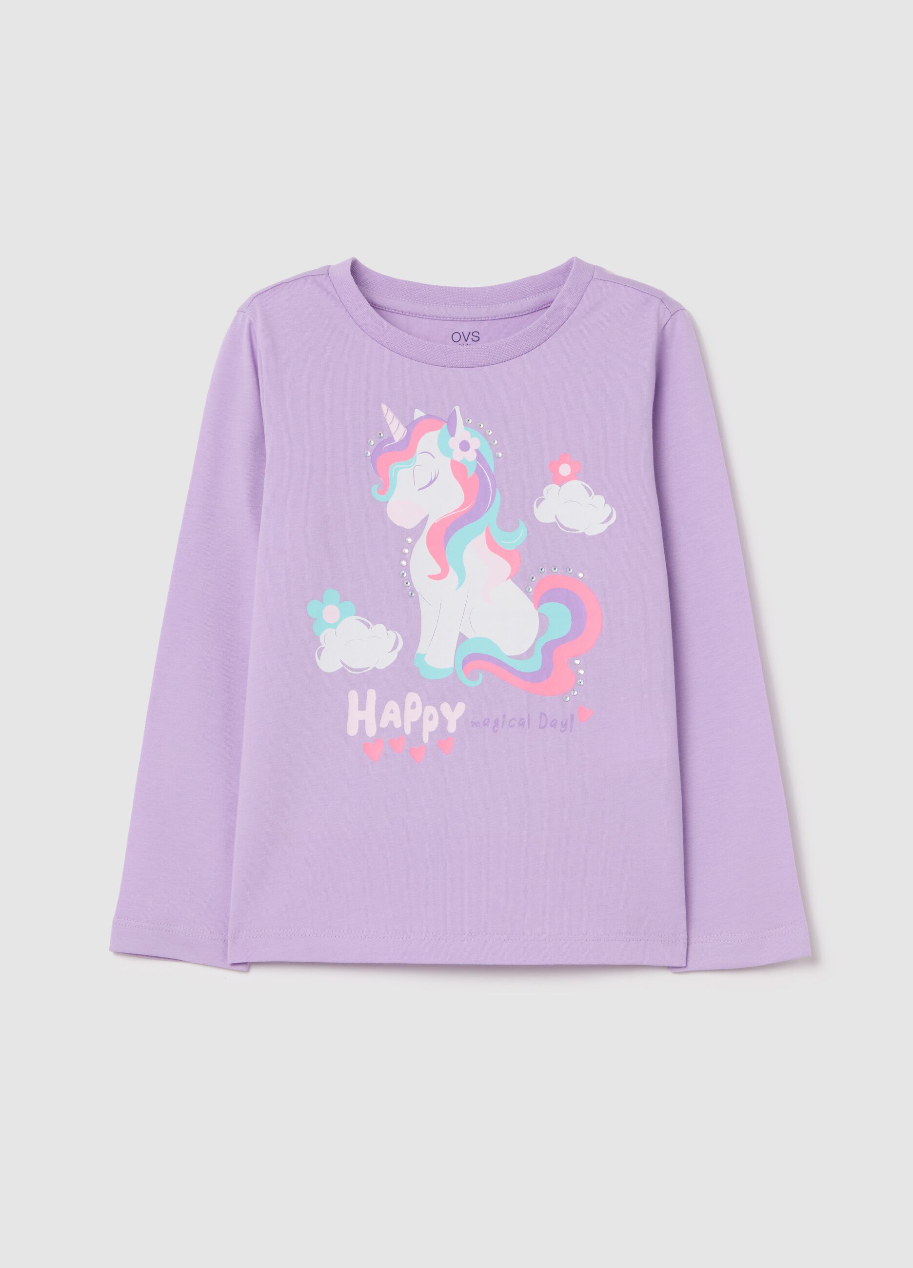 Cotton T-shirt with print and long sleeves