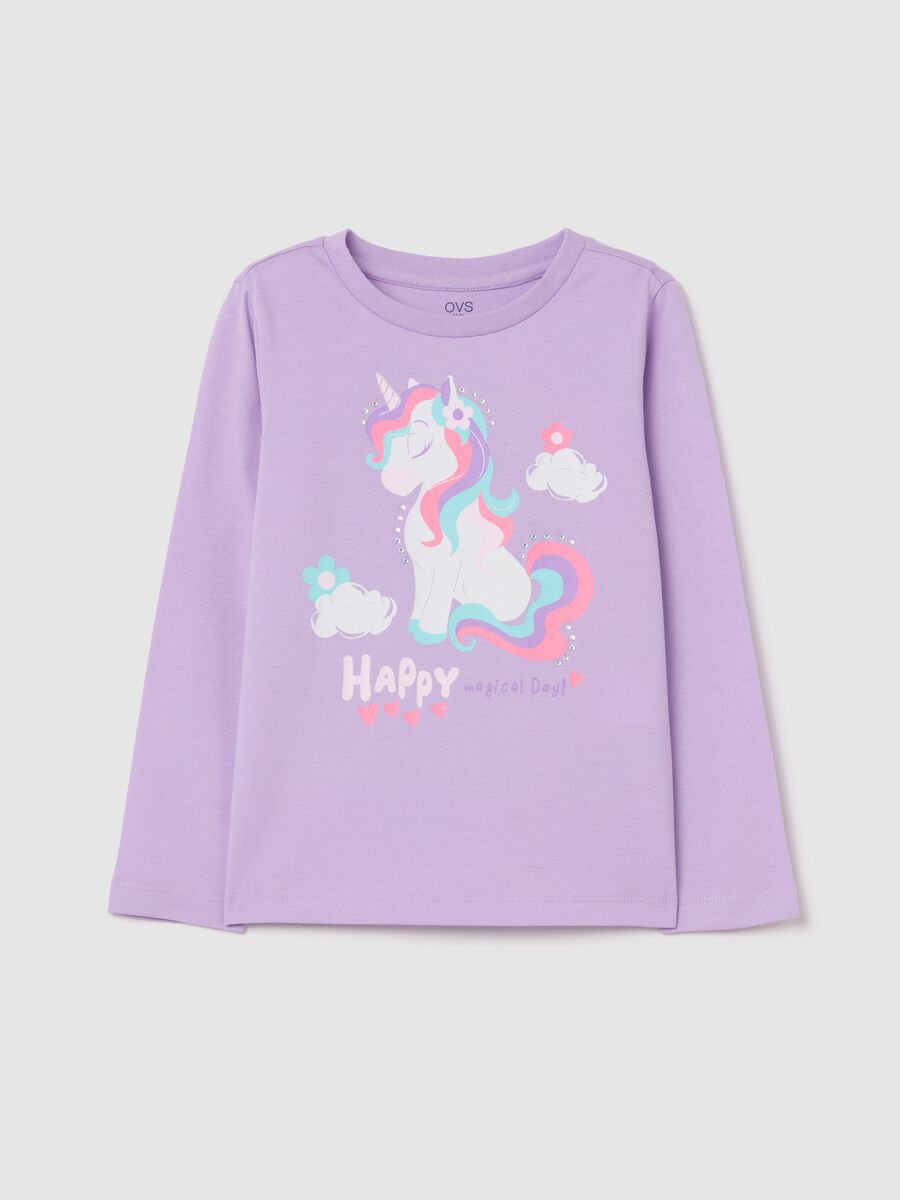 Cotton T-shirt with print and long sleeves_0