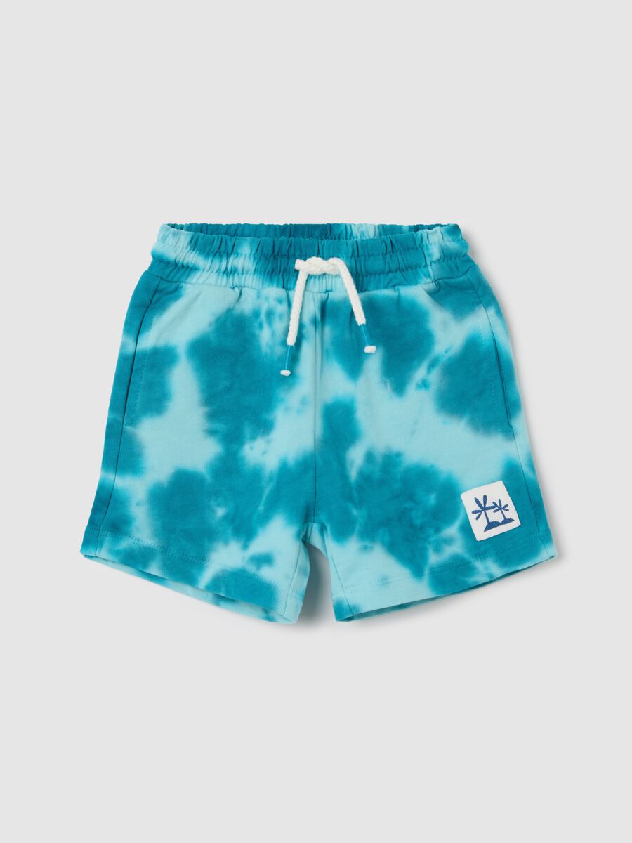 Light blue Bermuda joggers in tie-dye cotton with drawstring_0