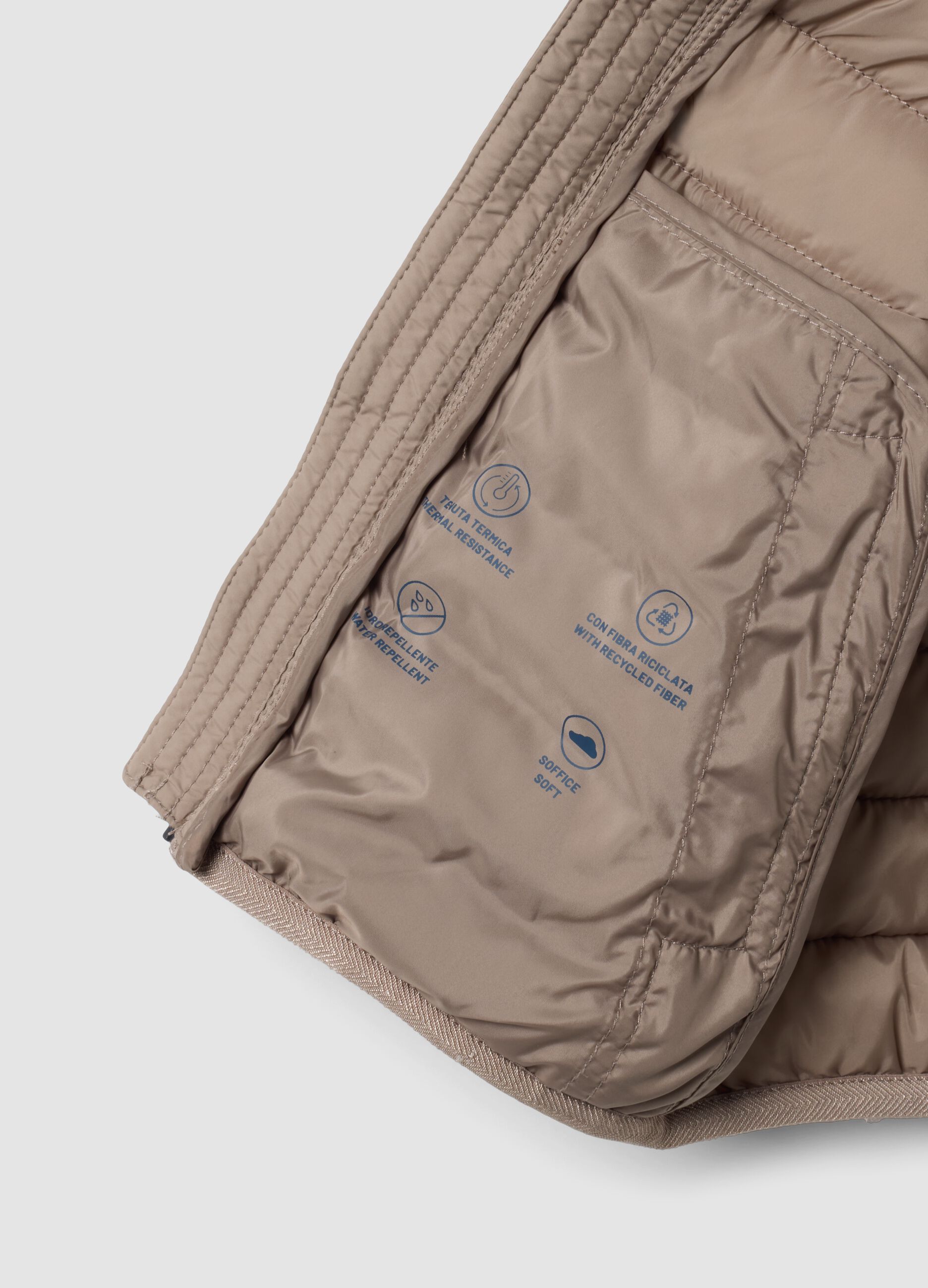 Giacca Ultralight beige trapuntata con cappuccio per bimbo
