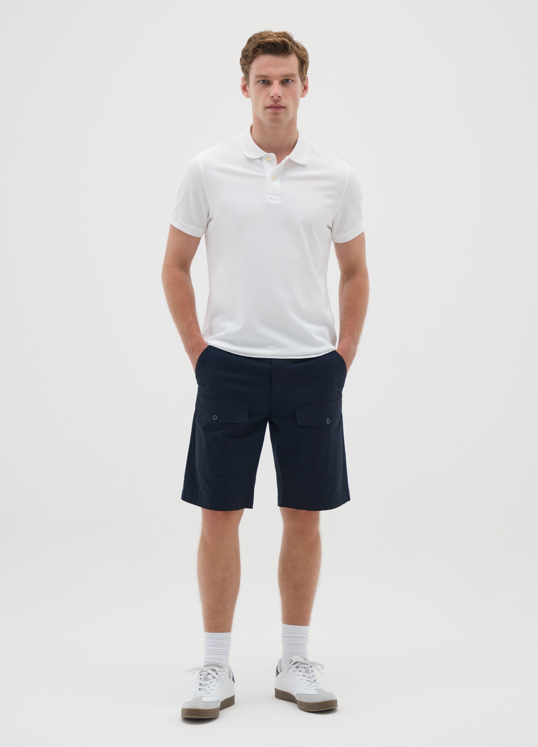 Men's blue cotton Bermuda shorts regular fit