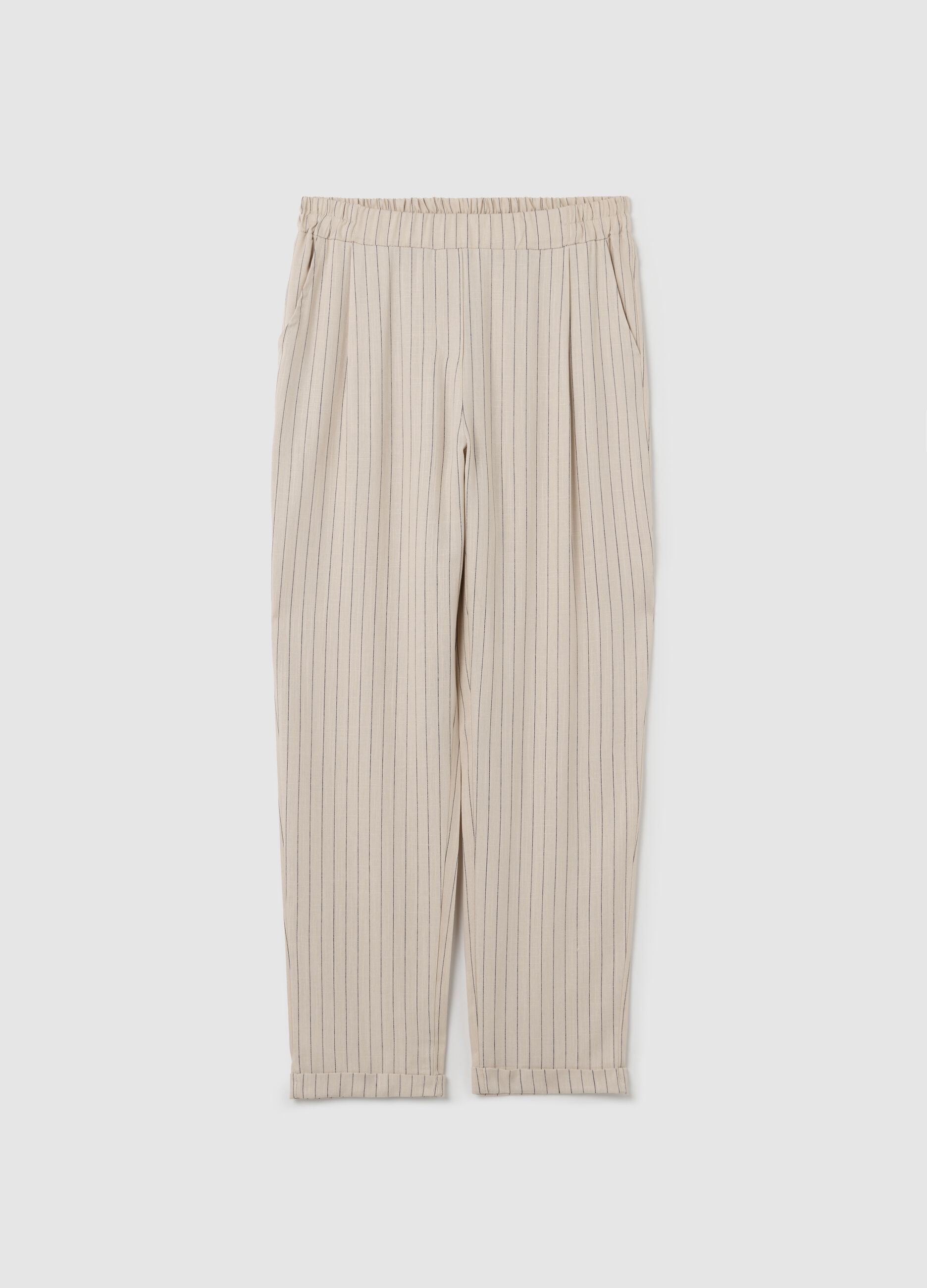 Women's beige viscose blend trousers, regular fit