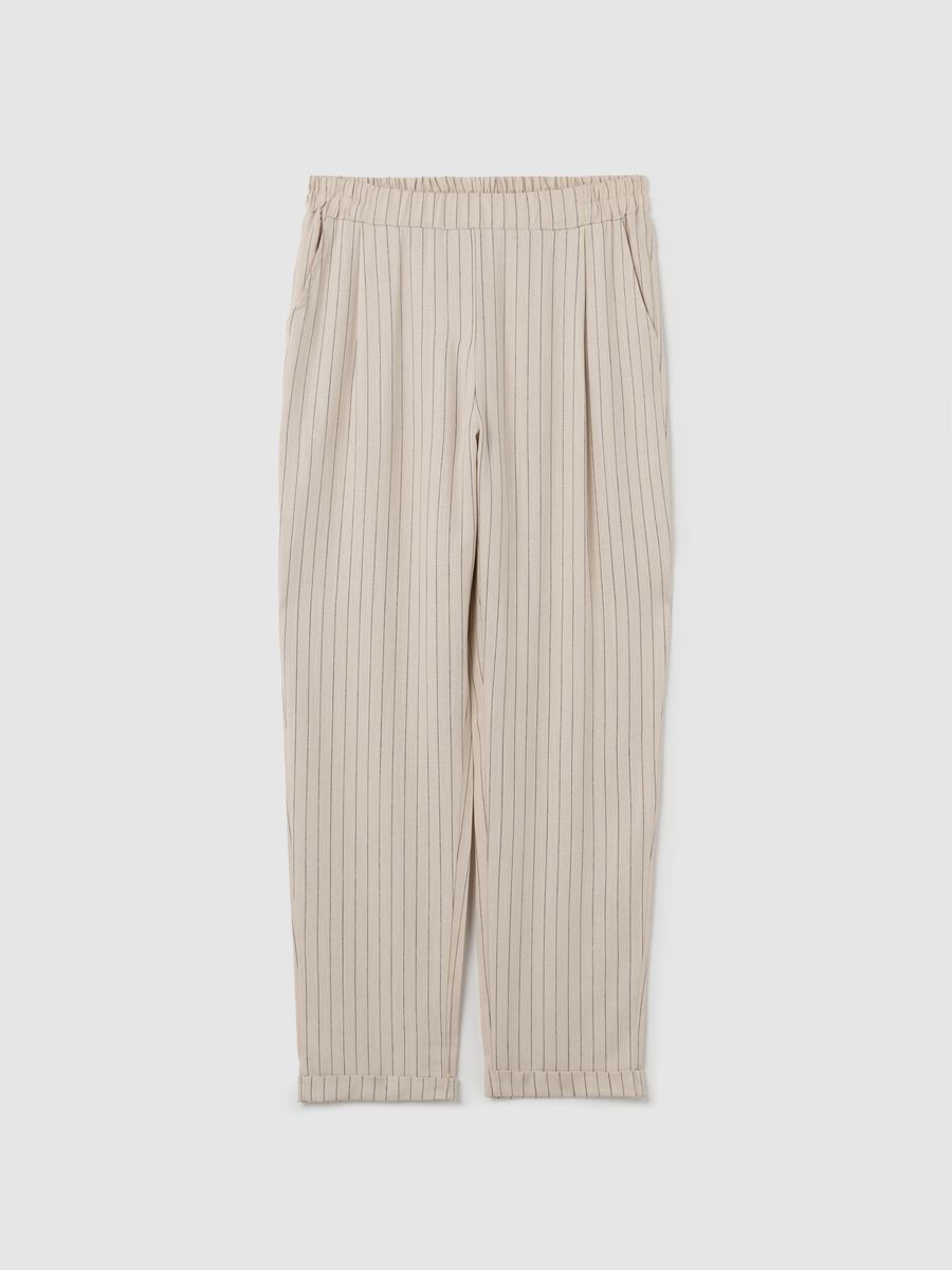 Pantaloni da donna in misto viscosa beige regular fit_0