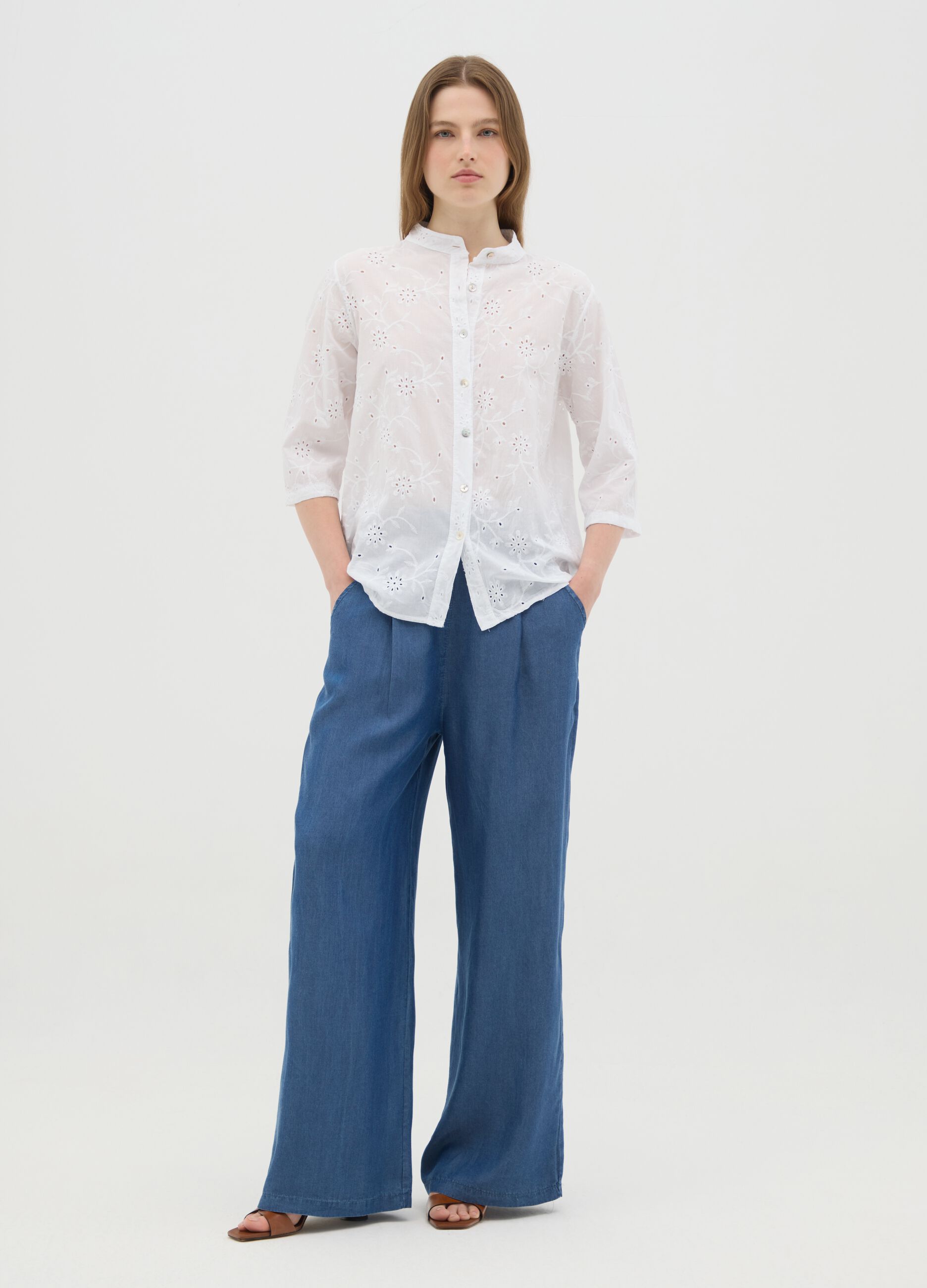 Women's blue regular fit pure Lyocell trousers